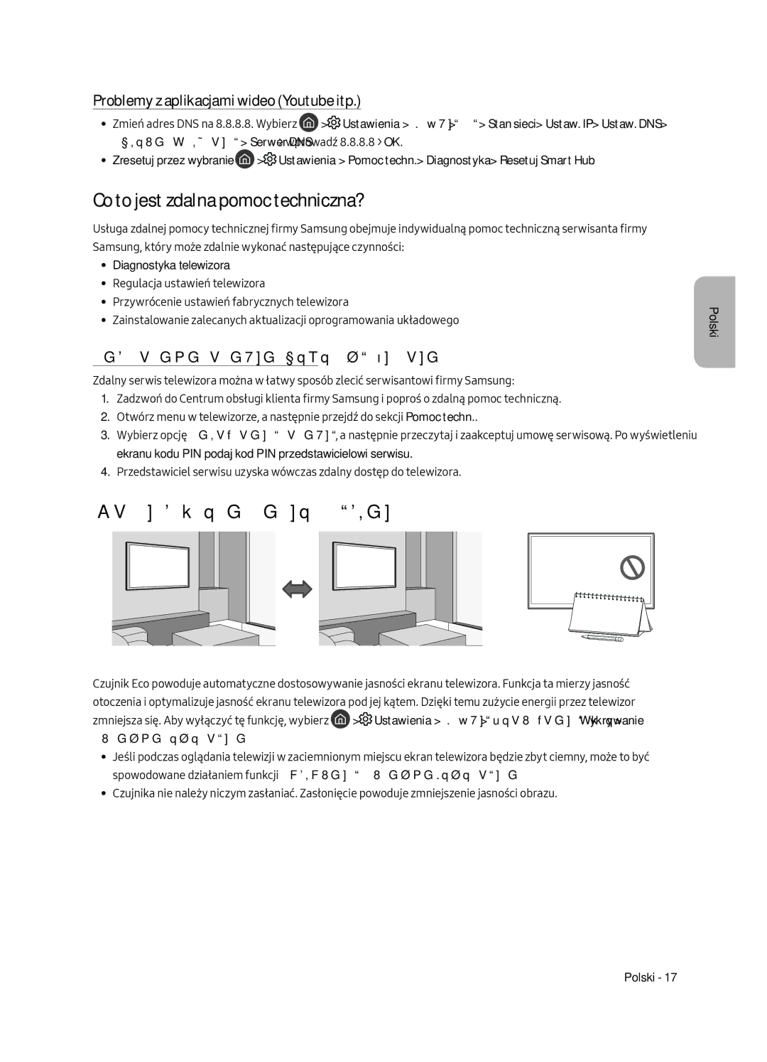 Samsung UE49MU6502UXXH, UE55MU6502UXXH, UE65MU6502UXXH Co to jest zdalna pomoc techniczna?, Czujnik Eco a jasność ekranu 