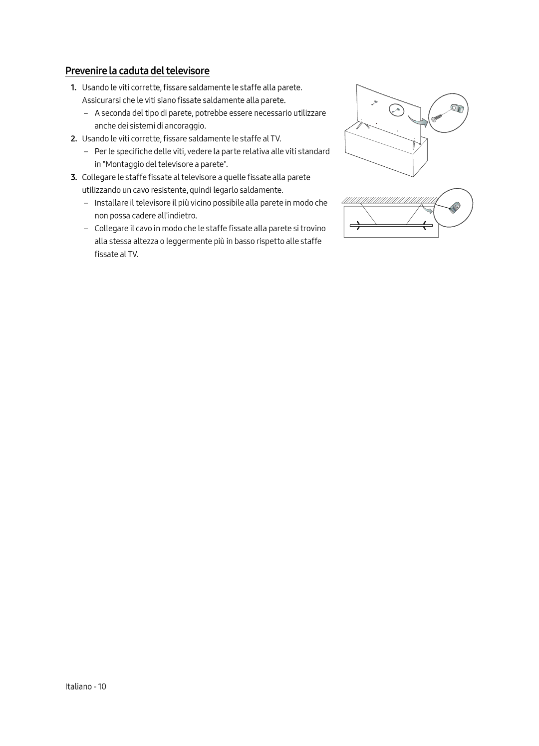 Samsung UE49MU7049TXZG, UE49MU7079TXZG, UE49MU7059TXZG, UE65MU7079TXZG, UE55MU7059TXZG Prevenire la caduta del televisore 