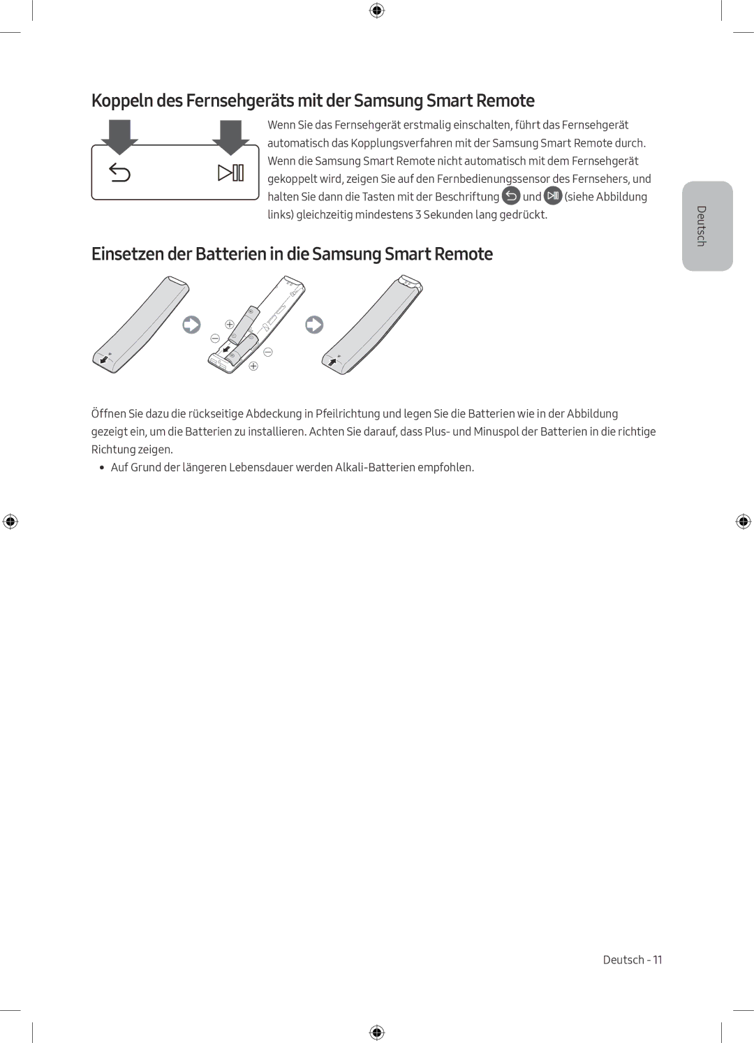 Samsung UE75MU8000TXXU, UE49MU8009TXZG, UE75MU8009TXZG manual Koppeln des Fernsehgeräts mit der Samsung Smart Remote 