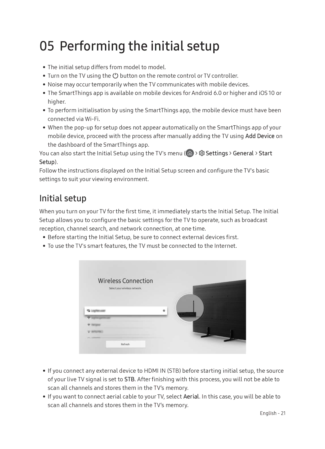 Samsung UE55NU8070TXXU, UE49NU8070TXXU manual Performing the initial setup, Initial setup 