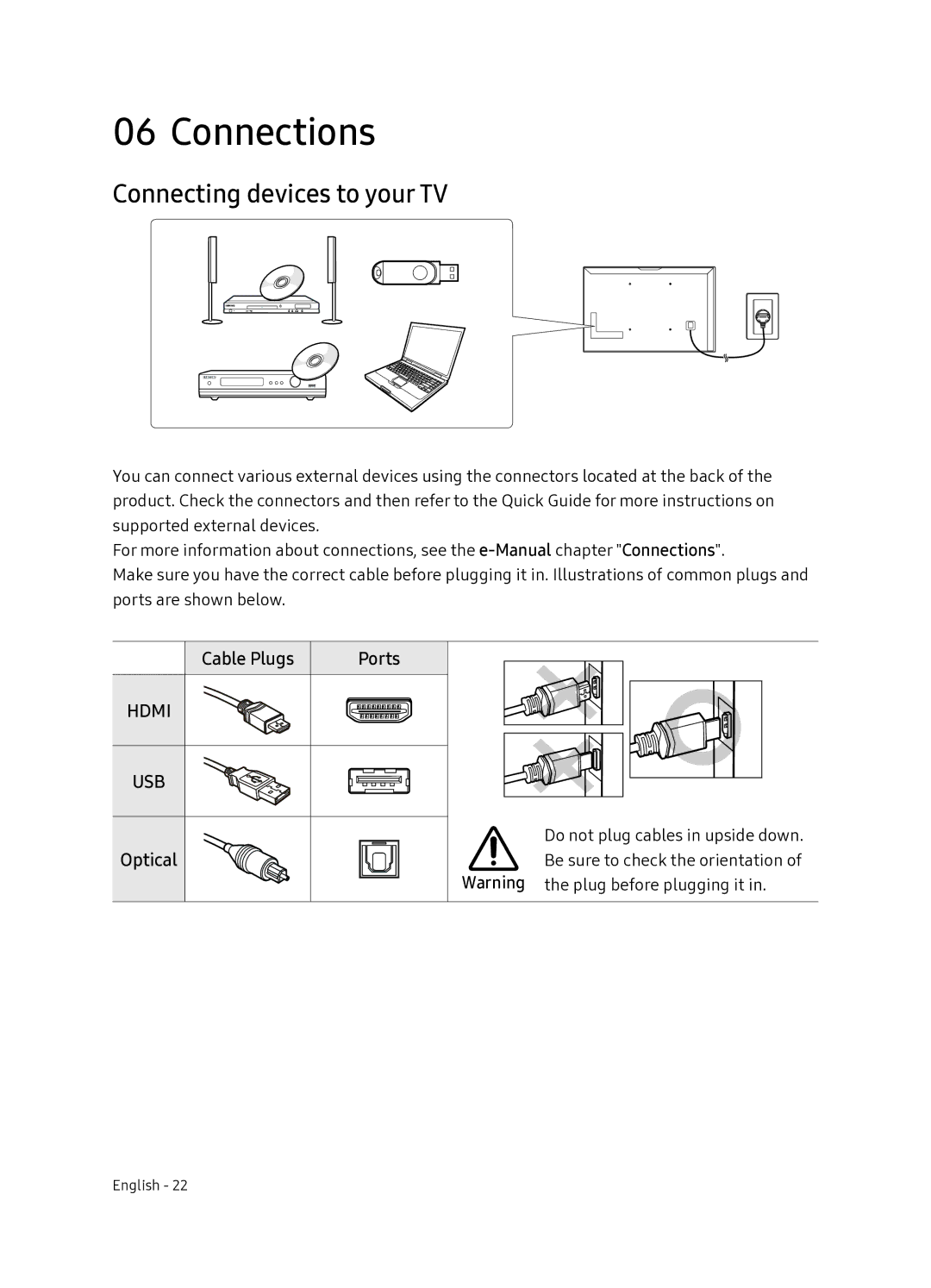 Samsung UE49NU8070TXXU, UE55NU8070TXXU manual Connections, Connecting devices to your TV 