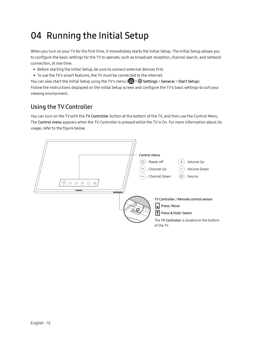 Samsung UE49NU8070UXRU, UE55NU8070UXRU manual Running the Initial Setup, Using the TV Controller 