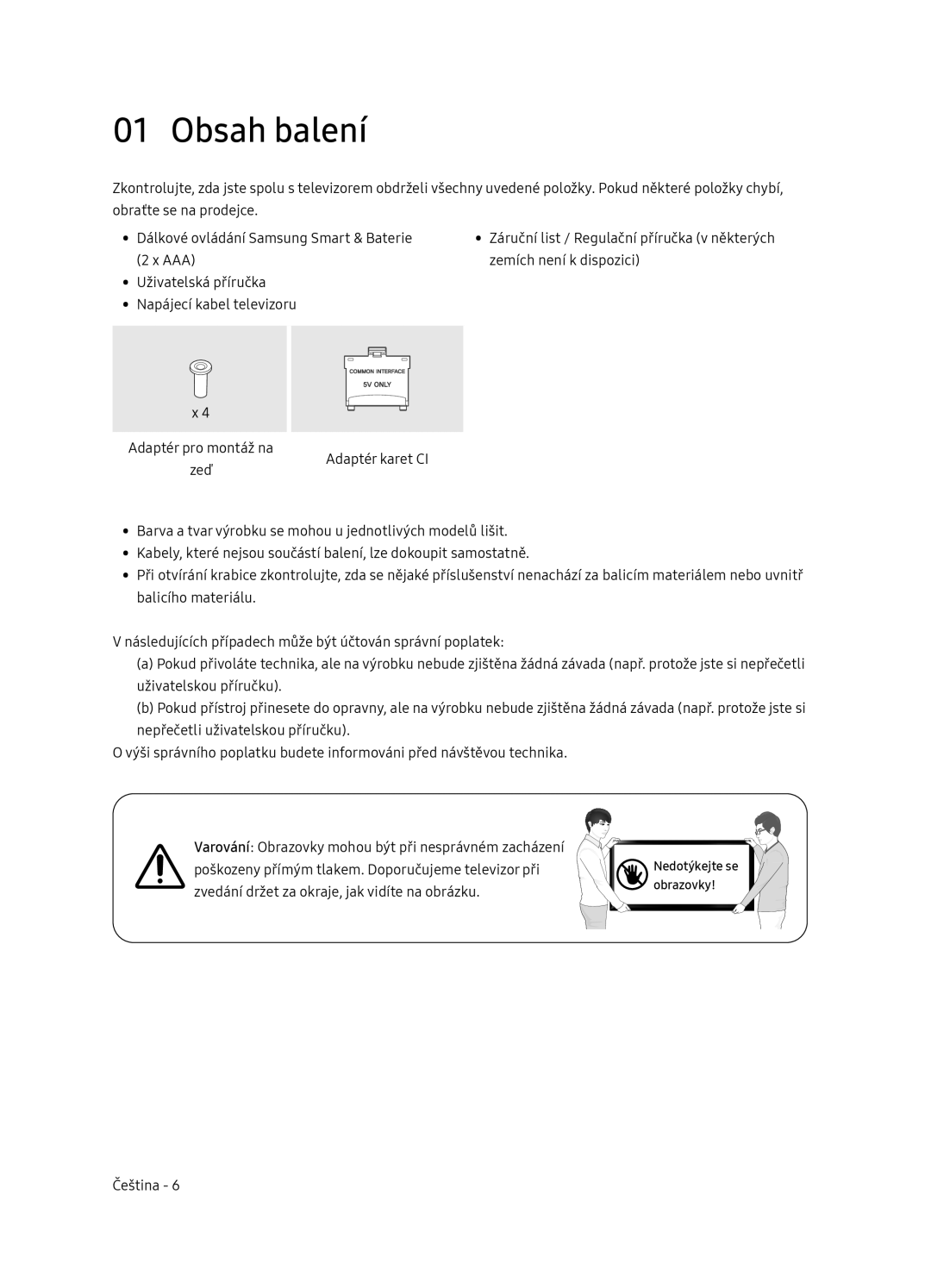 Samsung UE65NU8052TXXH, UE49NU8072TXXH, UE55NU8052TXXH, UE49NU8052TXXH manual Obsah balení 