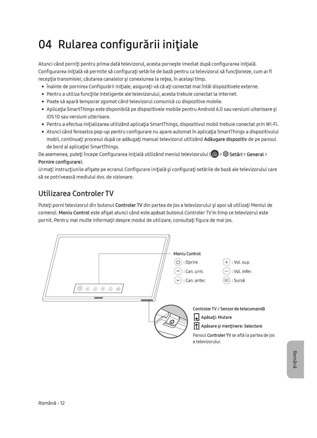 Samsung UE49NU8072TXXH, UE55NU8052TXXH, UE65NU8052TXXH manual Rularea configurării iniţiale, Utilizarea Controler TV 