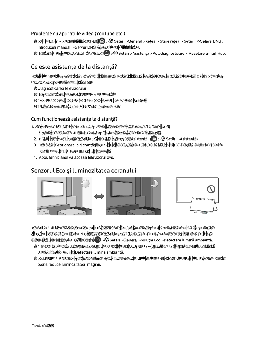 Samsung UE49NU8072TXXH, UE55NU8052TXXH manual Ce este asistenţa de la distanţă?, Senzorul Eco şi luminozitatea ecranului 