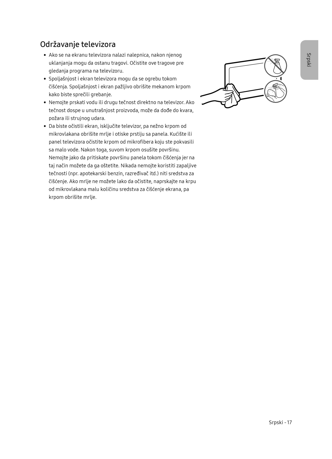 Samsung UE55NU8052TXXH, UE49NU8072TXXH, UE65NU8052TXXH, UE49NU8052TXXH manual Održavanje televizora 