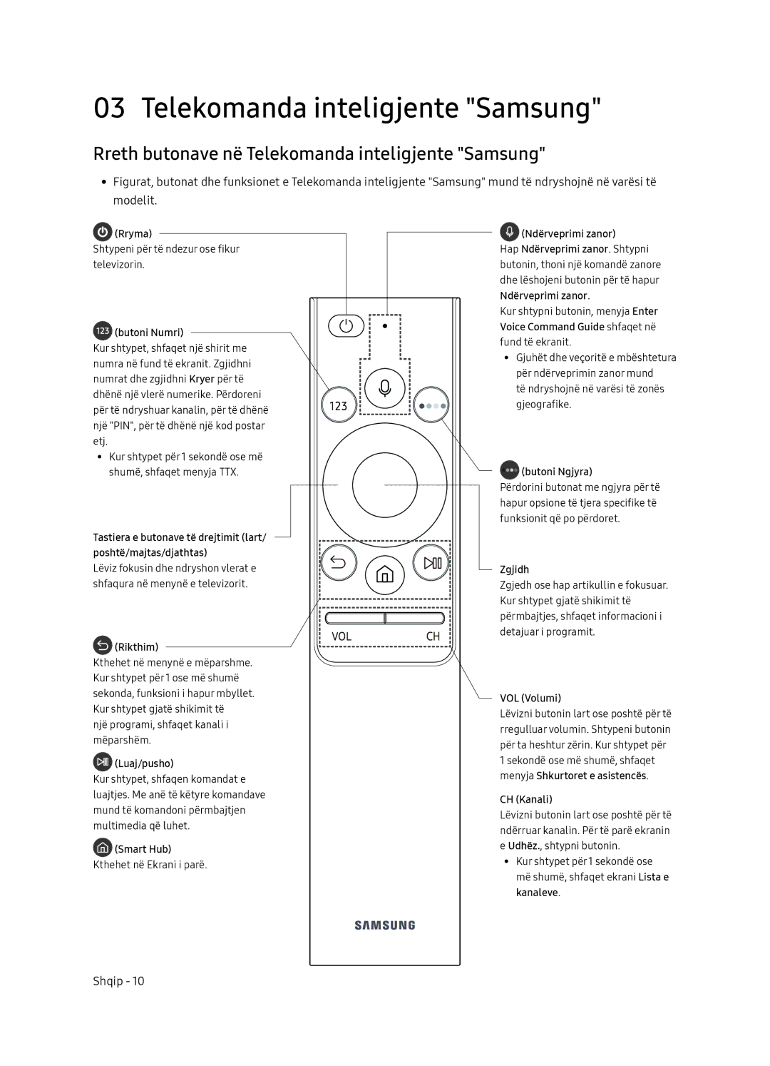 Samsung UE65NU8052TXXH, UE49NU8072TXXH, UE55NU8052TXXH manual Rreth butonave në Telekomanda inteligjente Samsung 