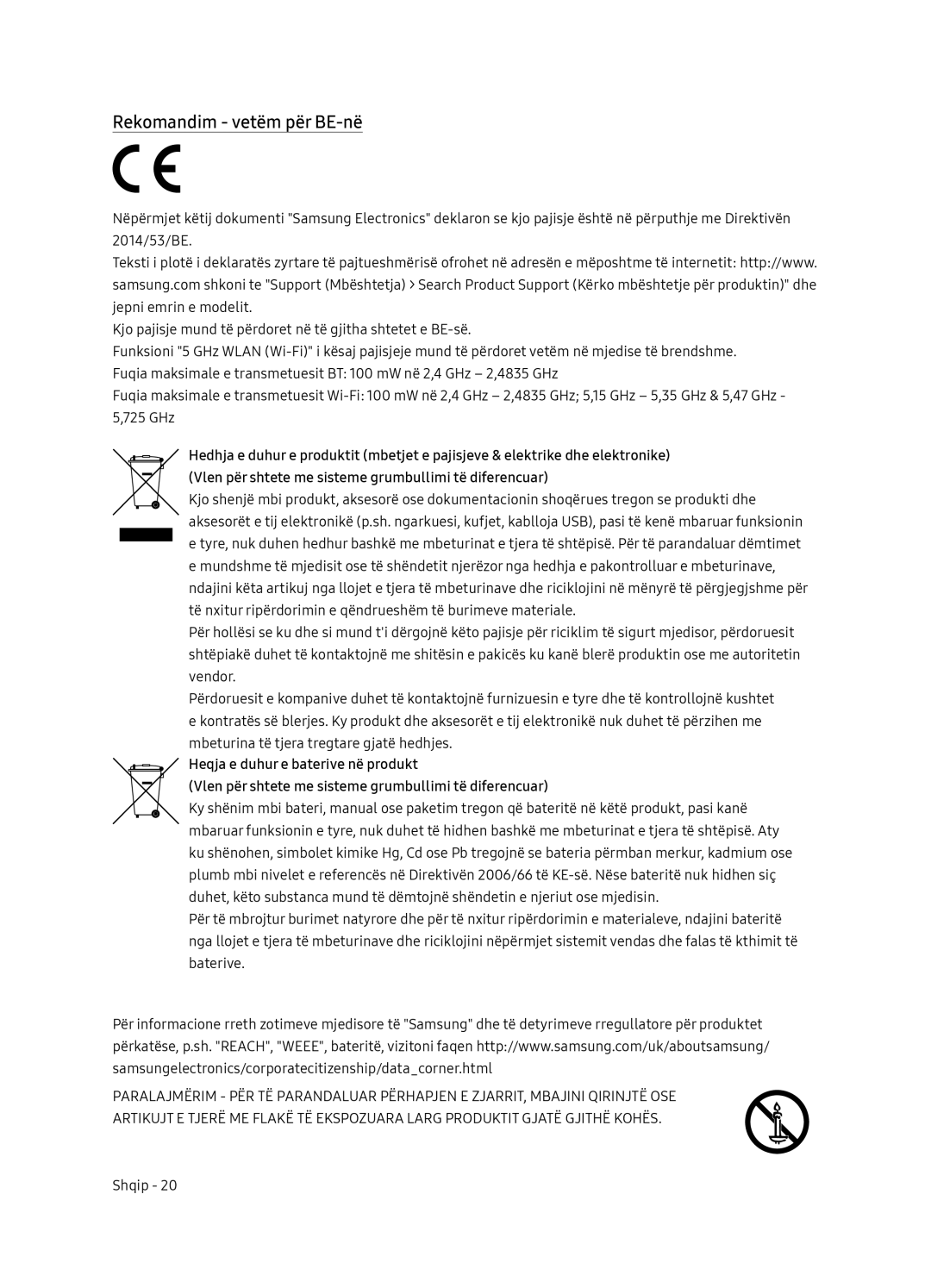 Samsung UE49NU8072TXXH, UE55NU8052TXXH, UE65NU8052TXXH, UE49NU8052TXXH manual Rekomandim vetëm për BE-në 