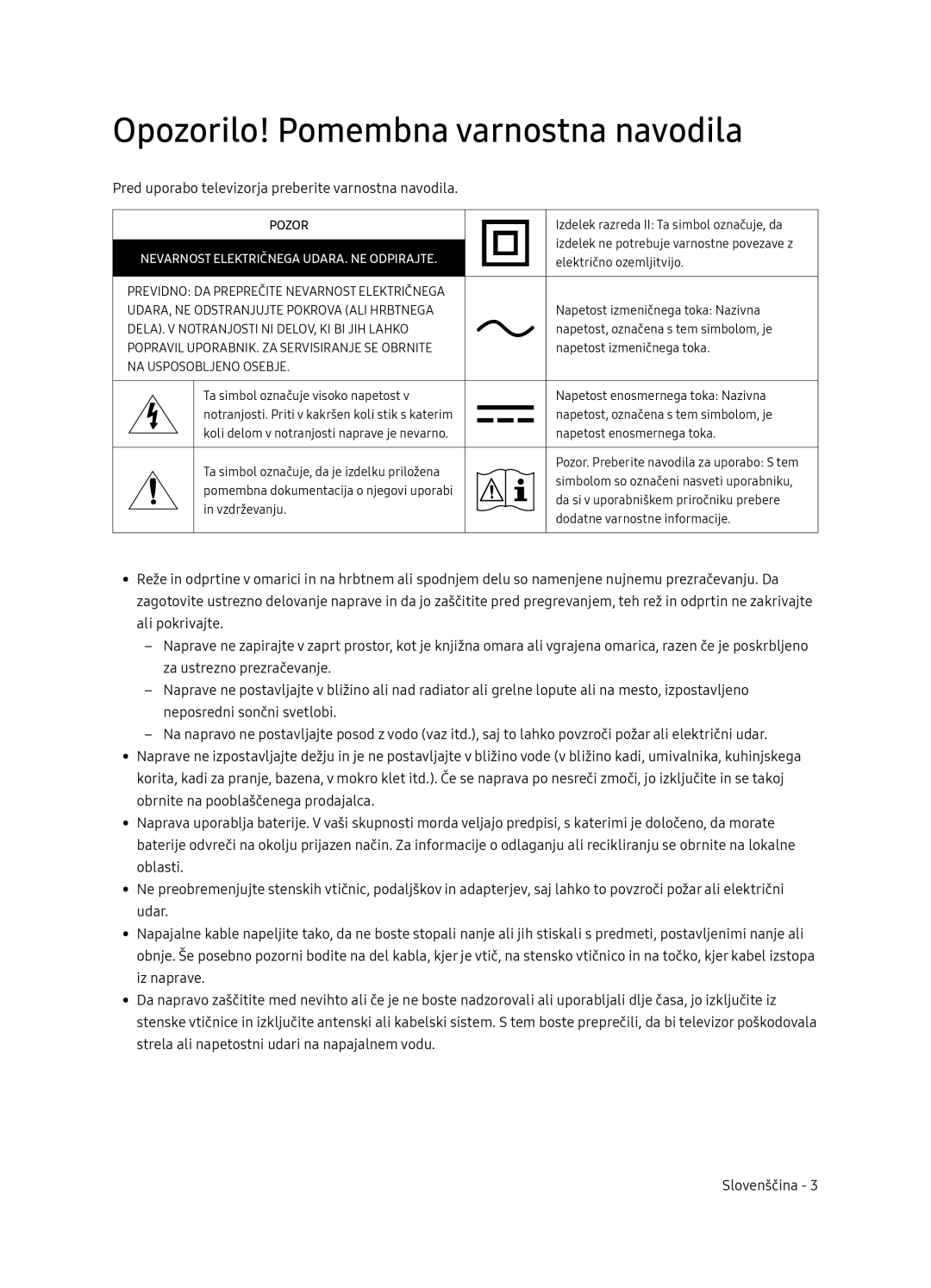 Samsung UE49NU8052TXXH manual Opozorilo! Pomembna varnostna navodila, Pred uporabo televizorja preberite varnostna navodila 