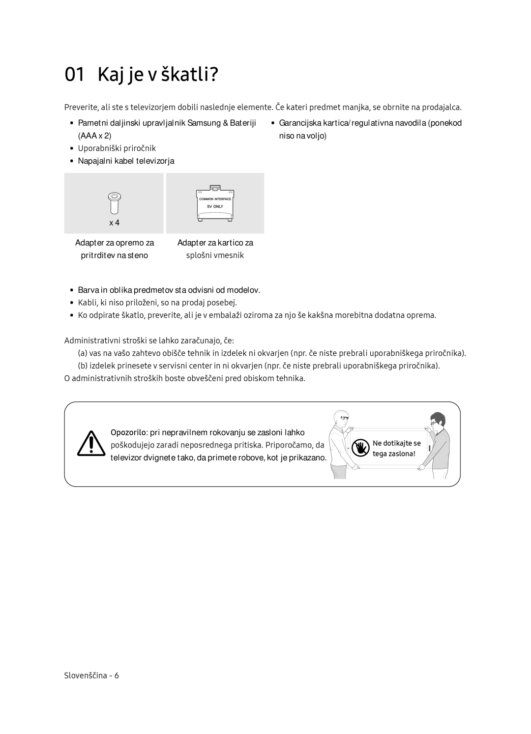 Samsung UE65NU8052TXXH, UE49NU8072TXXH, UE55NU8052TXXH, UE49NU8052TXXH manual Kaj je v škatli? 