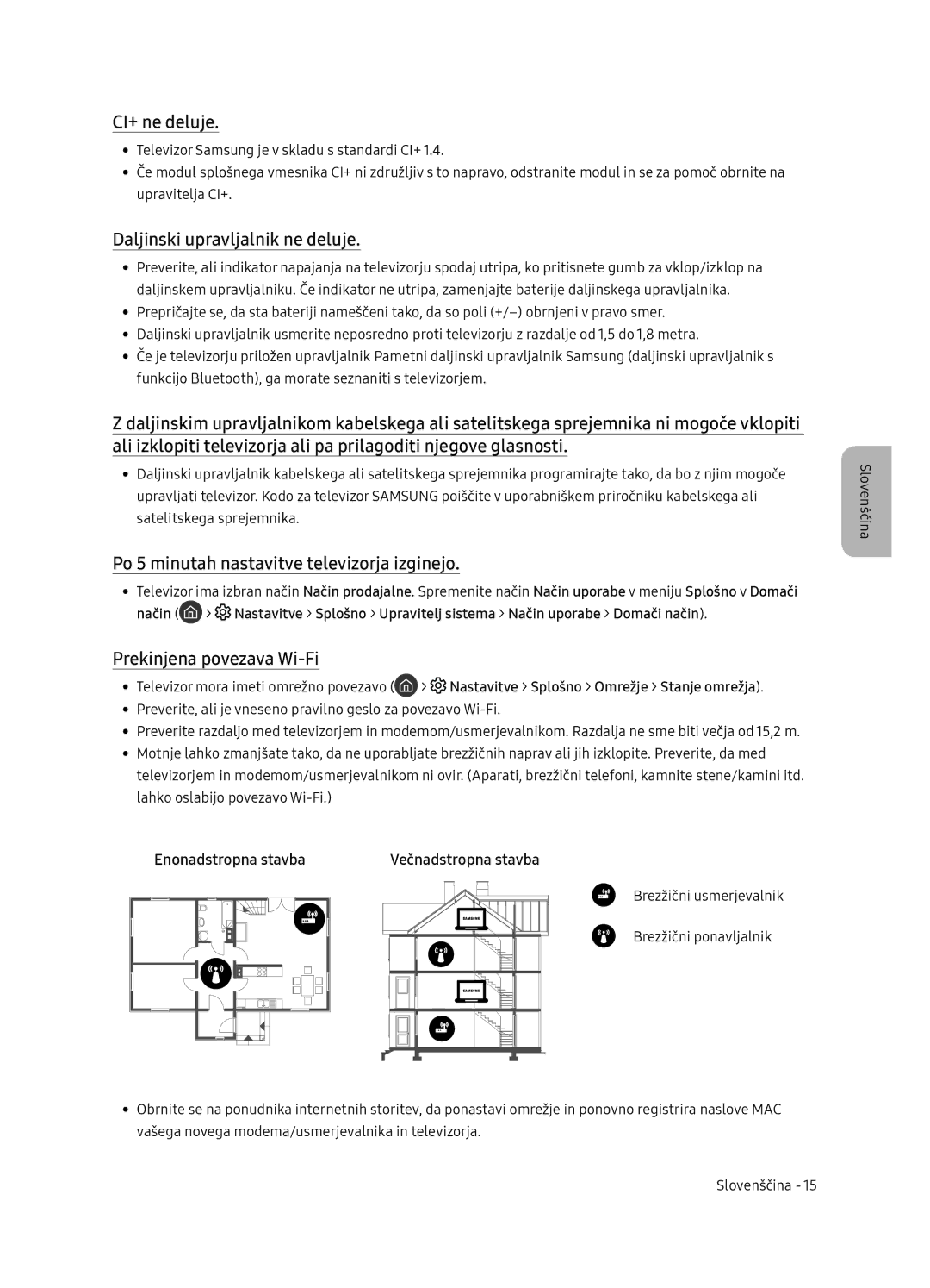 Samsung UE49NU8052TXXH manual CI+ ne deluje, Daljinski upravljalnik ne deluje, Po 5 minutah nastavitve televizorja izginejo 