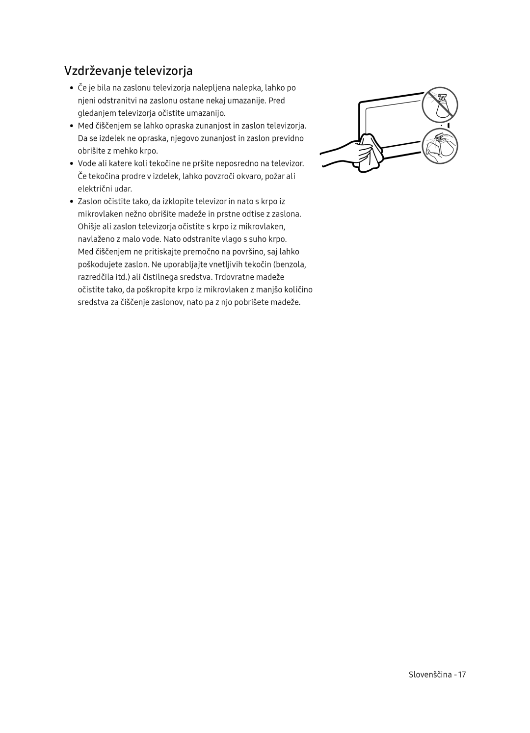 Samsung UE55NU8052TXXH, UE49NU8072TXXH, UE65NU8052TXXH, UE49NU8052TXXH manual Vzdrževanje televizorja 