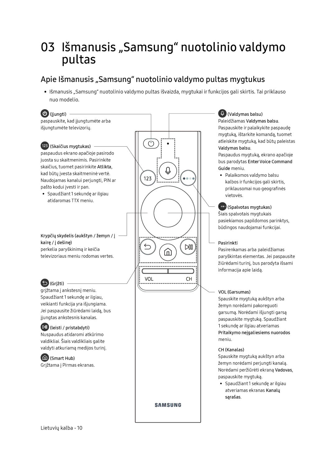 Samsung UE65NU8052TXXH, UE49NU8072TXXH, UE55NU8052TXXH, UE49NU8052TXXH manual 03 Išmanusis „Samsung nuotolinio valdymo pultas 