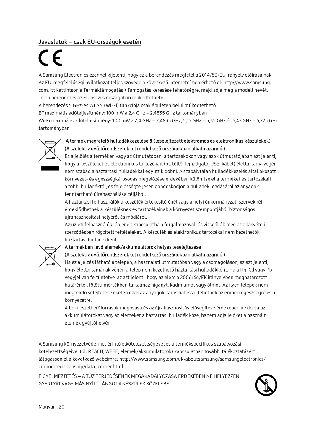 Samsung UE49NU8072TXXH, UE55NU8052TXXH, UE65NU8052TXXH, UE49NU8052TXXH manual Javaslatok csak EU-országok esetén 