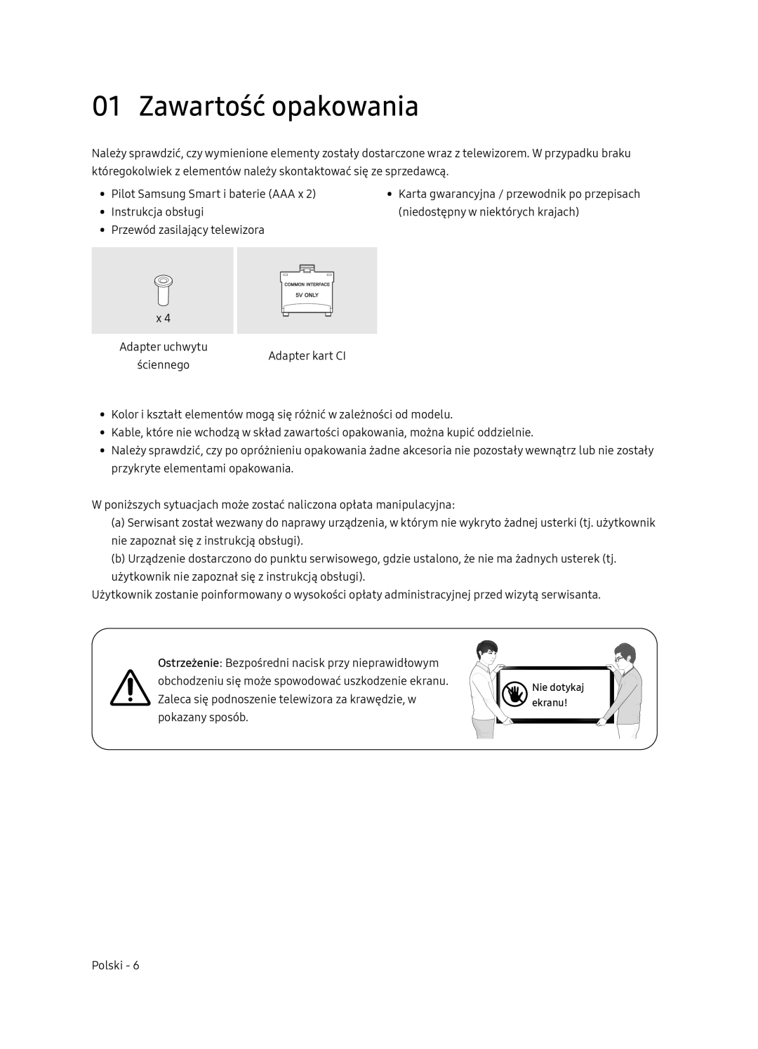 Samsung UE65NU8052TXXH, UE49NU8072TXXH, UE55NU8052TXXH, UE49NU8052TXXH manual Zawartość opakowania 