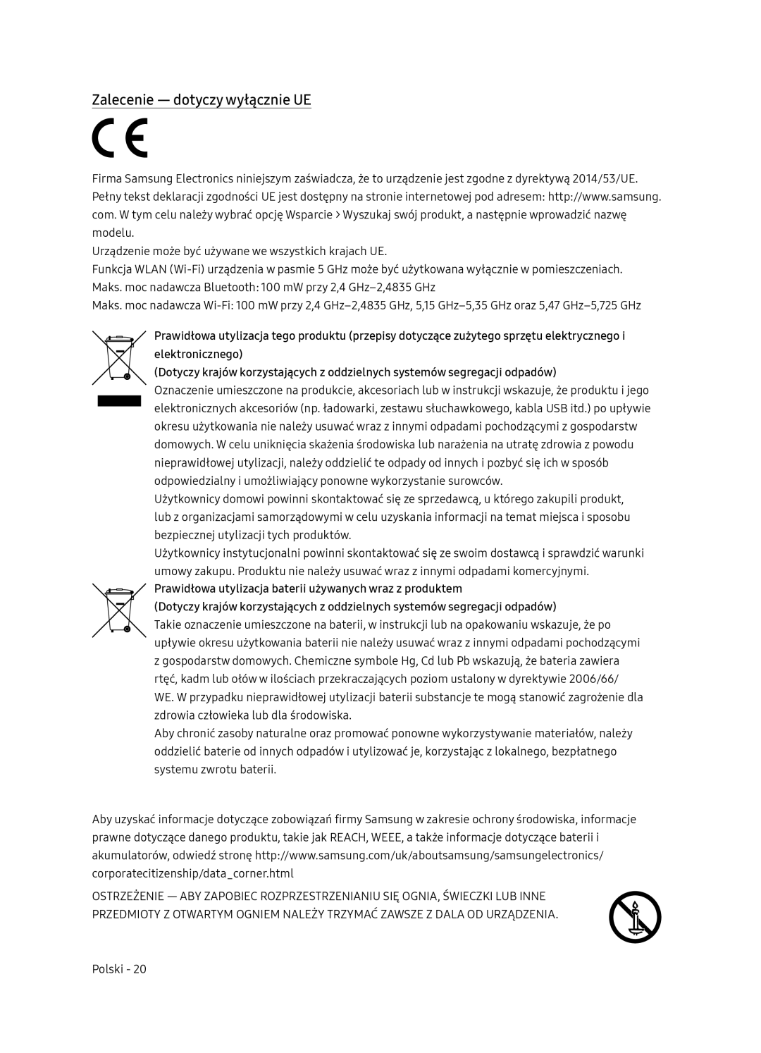 Samsung UE49NU8072TXXH, UE55NU8052TXXH, UE65NU8052TXXH, UE49NU8052TXXH manual Zalecenie dotyczy wyłącznie UE 