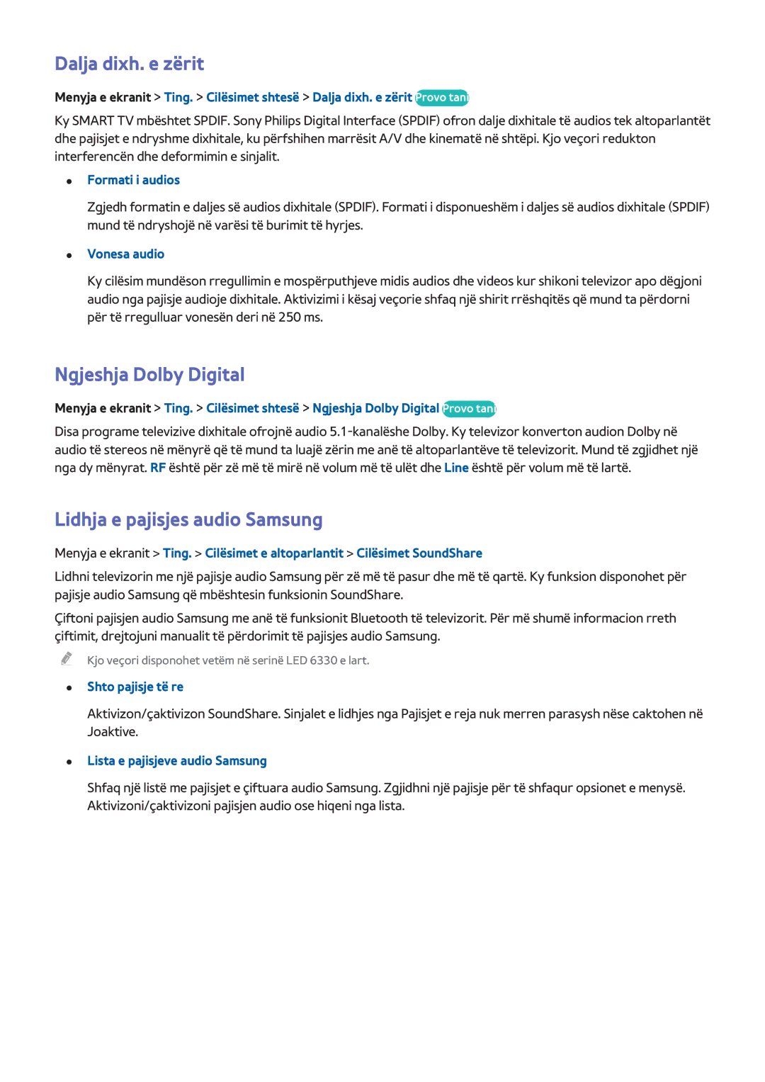 Samsung UE46F6510SBXXH, UE50F6400AKXXH manual Dalja dixh. e zërit, Ngjeshja Dolby Digital, Lidhja e pajisjes audio Samsung 