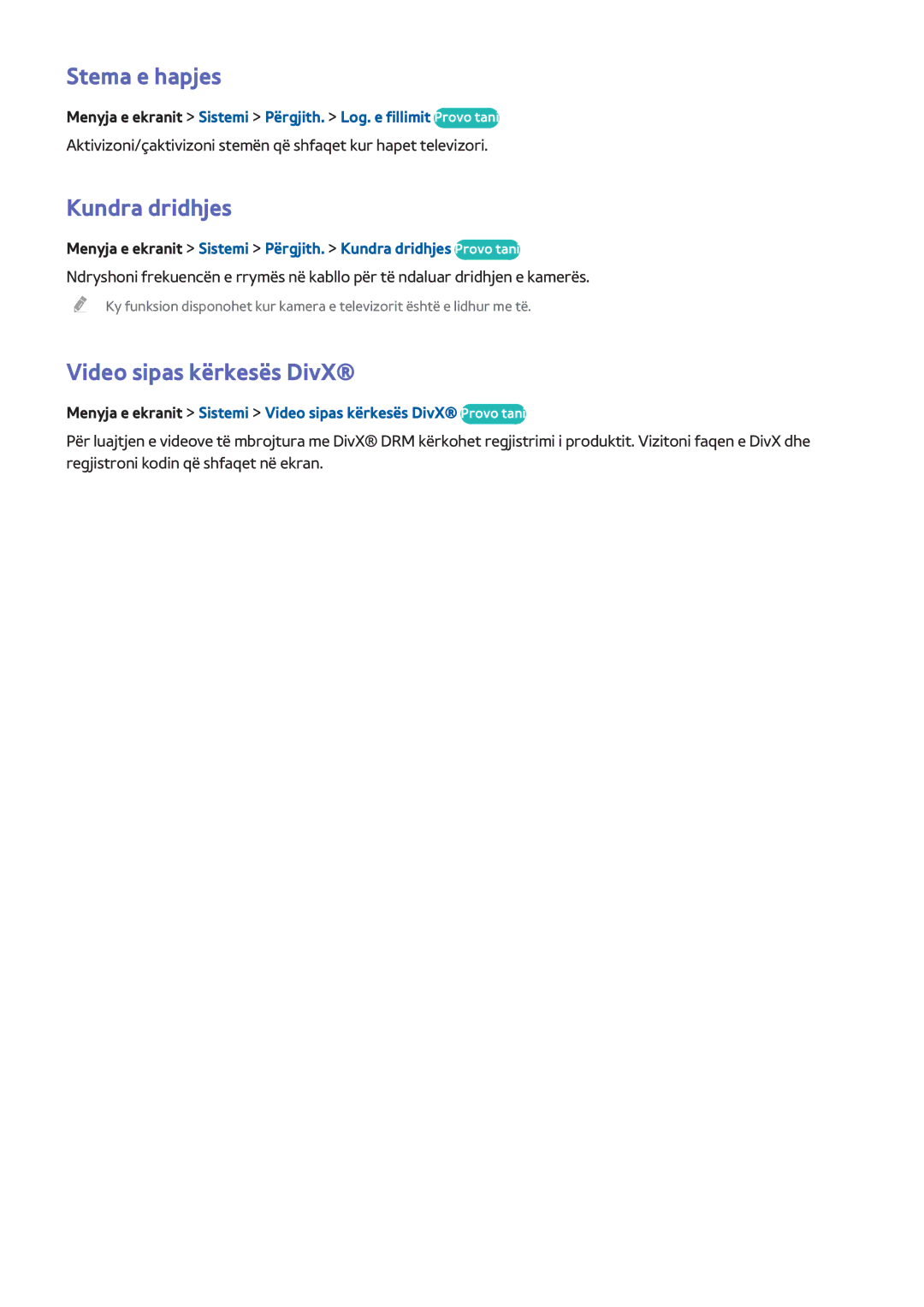 Samsung UE50F6400AKXXH, UE32F5300AWXXH, UE55F6400AWXXH manual Stema e hapjes, Kundra dridhjes, Video sipas kërkesës DivX 