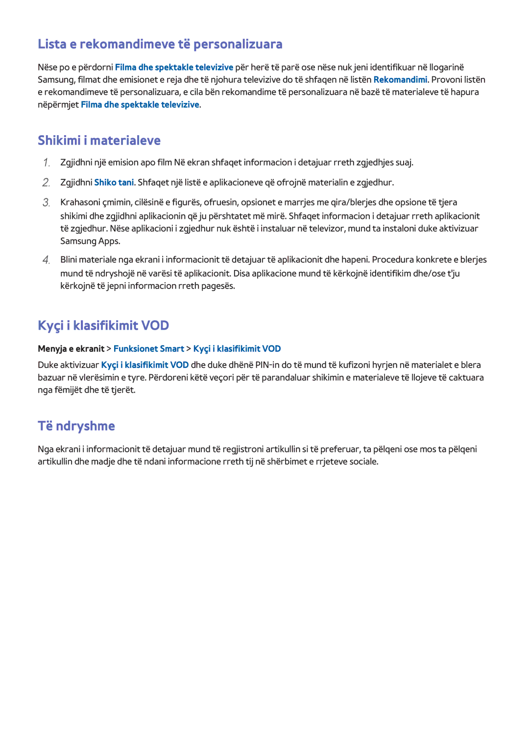 Samsung UE65F6400AKXXH manual Lista e rekomandimeve të personalizuara, Shikimi i materialeve, Kyçi i klasifikimit VOD 