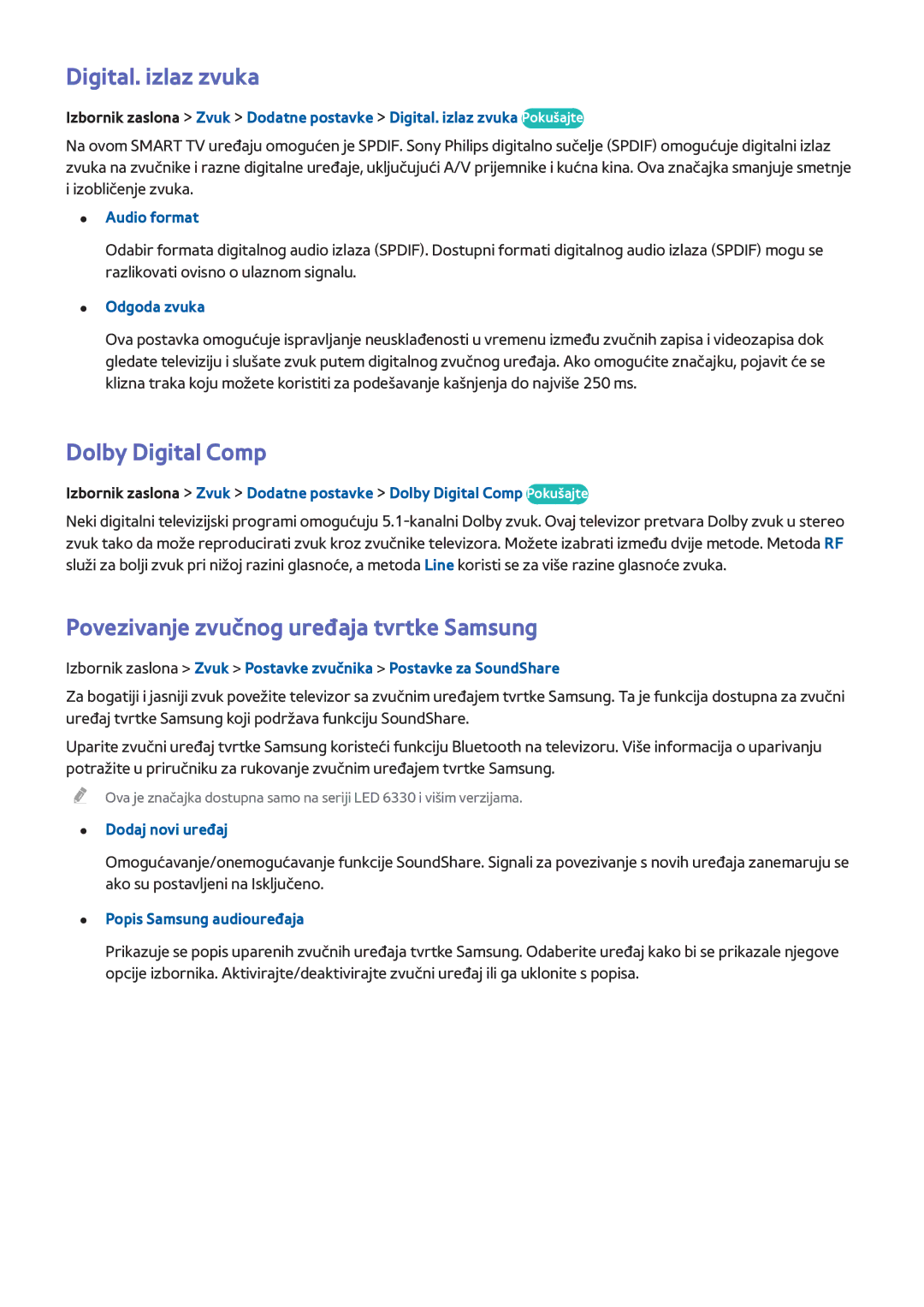 Samsung UE75F6300AWXXH manual Digital. izlaz zvuka, Dolby Digital Comp, Povezivanje zvučnog uređaja tvrtke Samsung 