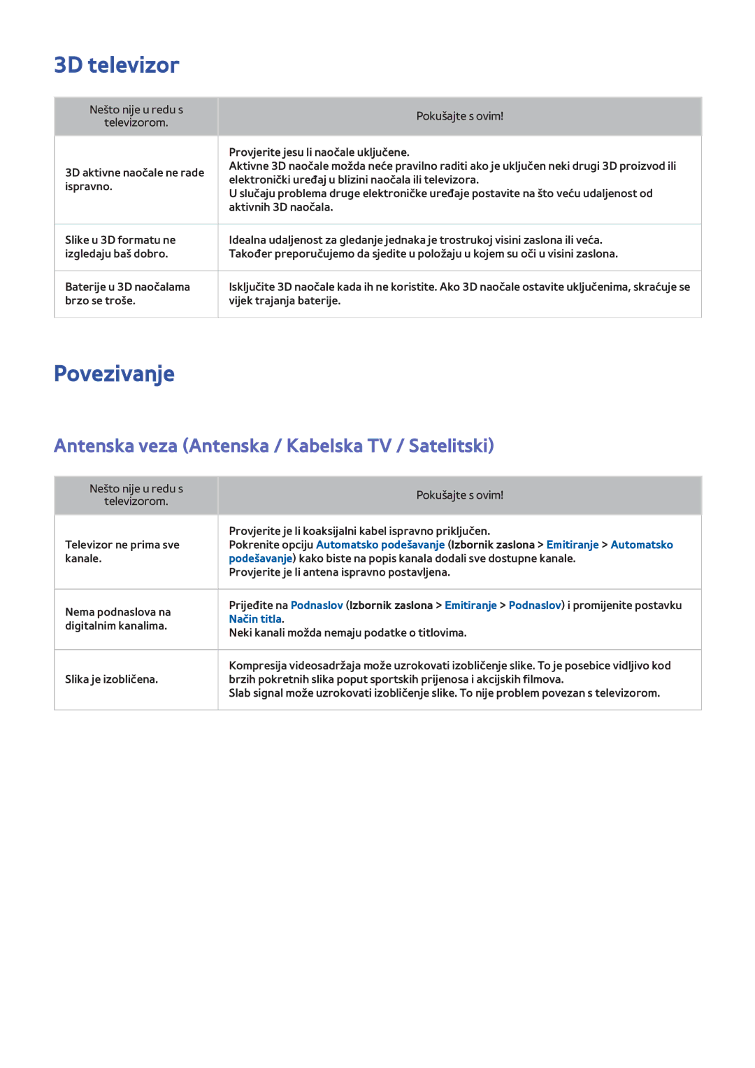 Samsung UE42F5300AWXXH, UE50F6400AKXXH, UE40F6320AWXXH manual Povezivanje, Antenska veza Antenska / Kabelska TV / Satelitski 