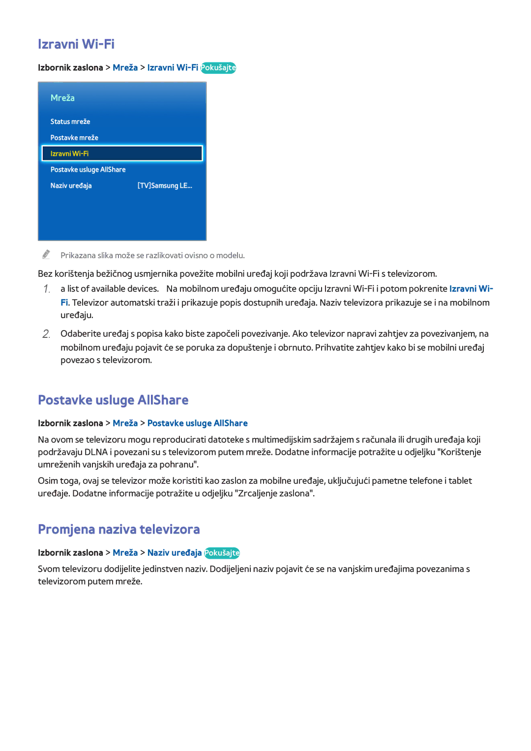 Samsung UE32F5300AWXXH, UE50F6400AKXXH, UE40F6320AWXXH Izravni Wi-Fi, Postavke usluge AllShare, Promjena naziva televizora 