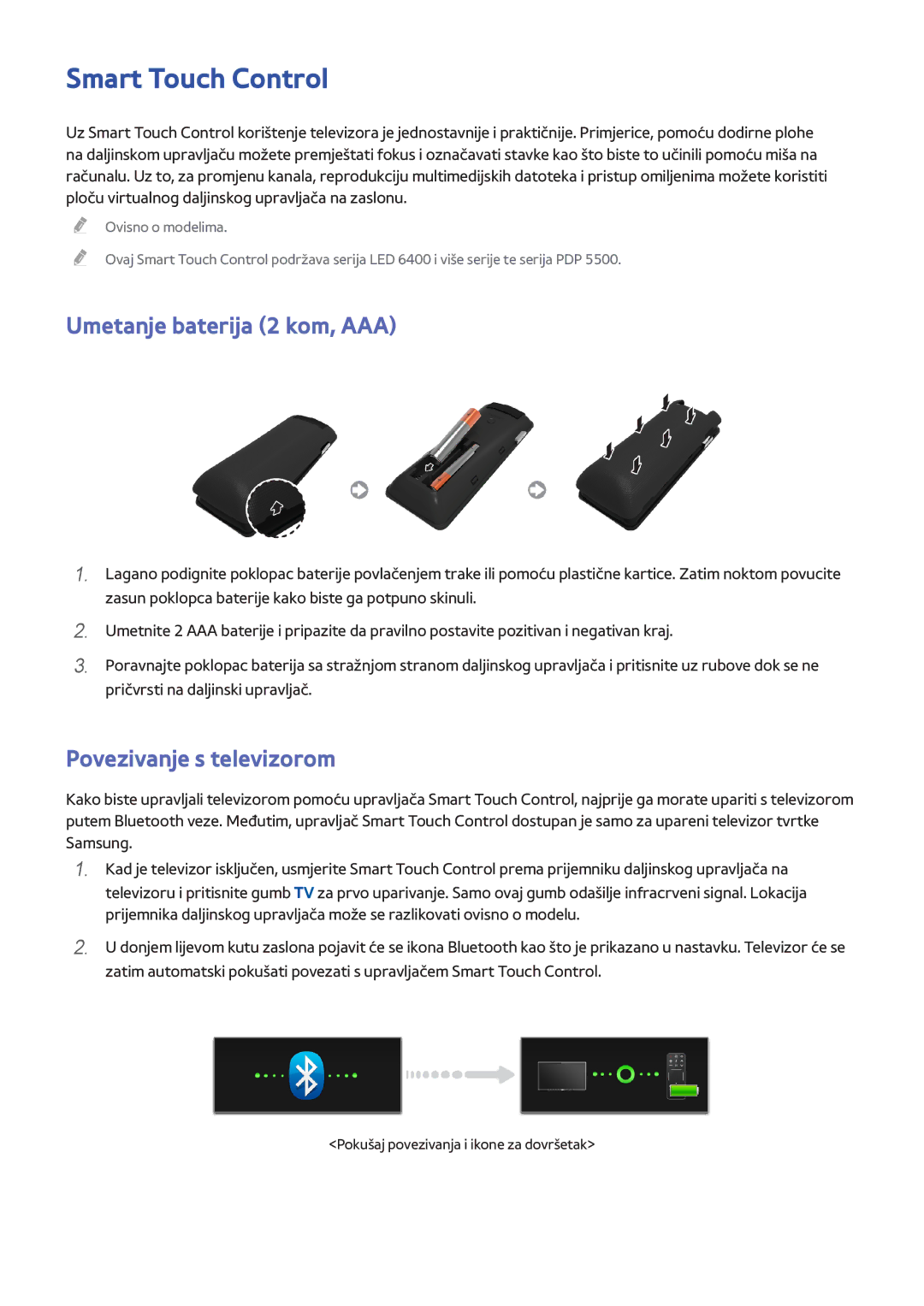 Samsung UE46F6670SSXXH, UE50F6400AKXXH manual Smart Touch Control, Umetanje baterija 2 kom, AAA, Povezivanje s televizorom 