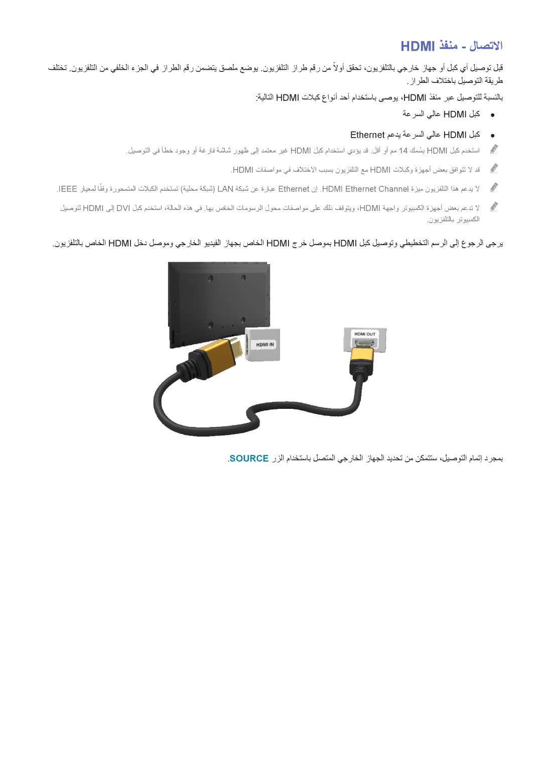 Samsung UA55H6400AWSHD, UE50H5500AWXXH manual Hdmi ذفنم لاصتلاا, ةعرسلا يلاع Hdmi لبك Ethernet معدي ةعرسلا يلاع Hdmi لبك 