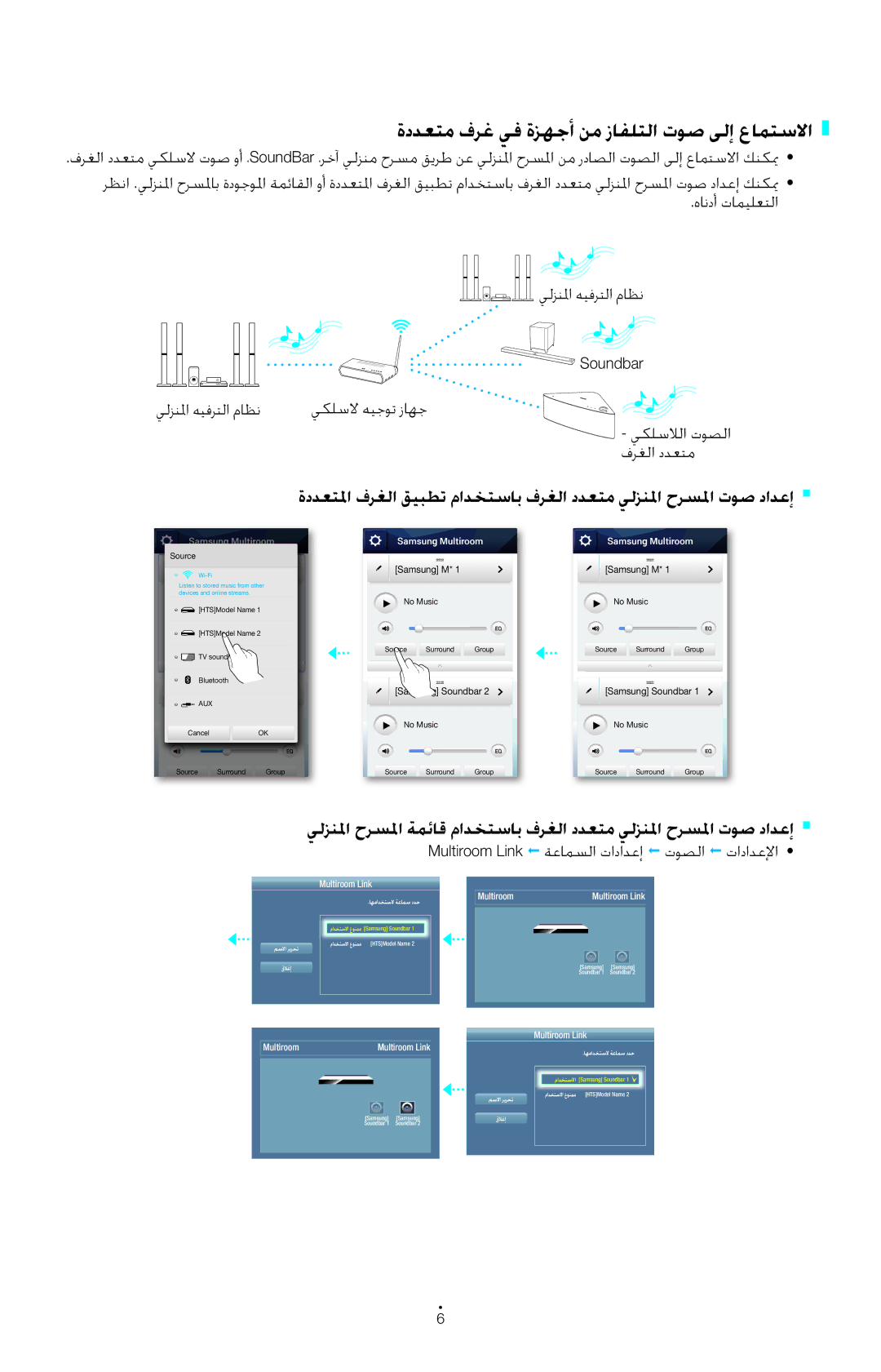 Samsung UA55H6400ARXSK, UE50H5500AWXXH manual Multiroom Link ةعامسلا تادادعإ توصلا تادادعلإا, Multiroom Multiroom Link 