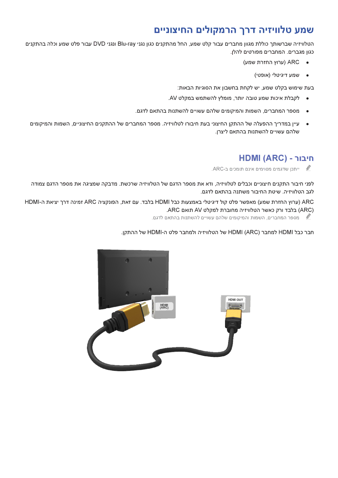 Samsung UA32H4500AWXSQ, UE50H5500AWXXH, UE55H6240AWXXH, UE48H6410SUXXH םיינוציחה םילוקמרה ךרד היזיוולט עמש, Hdmi ARC‎- רוביח 