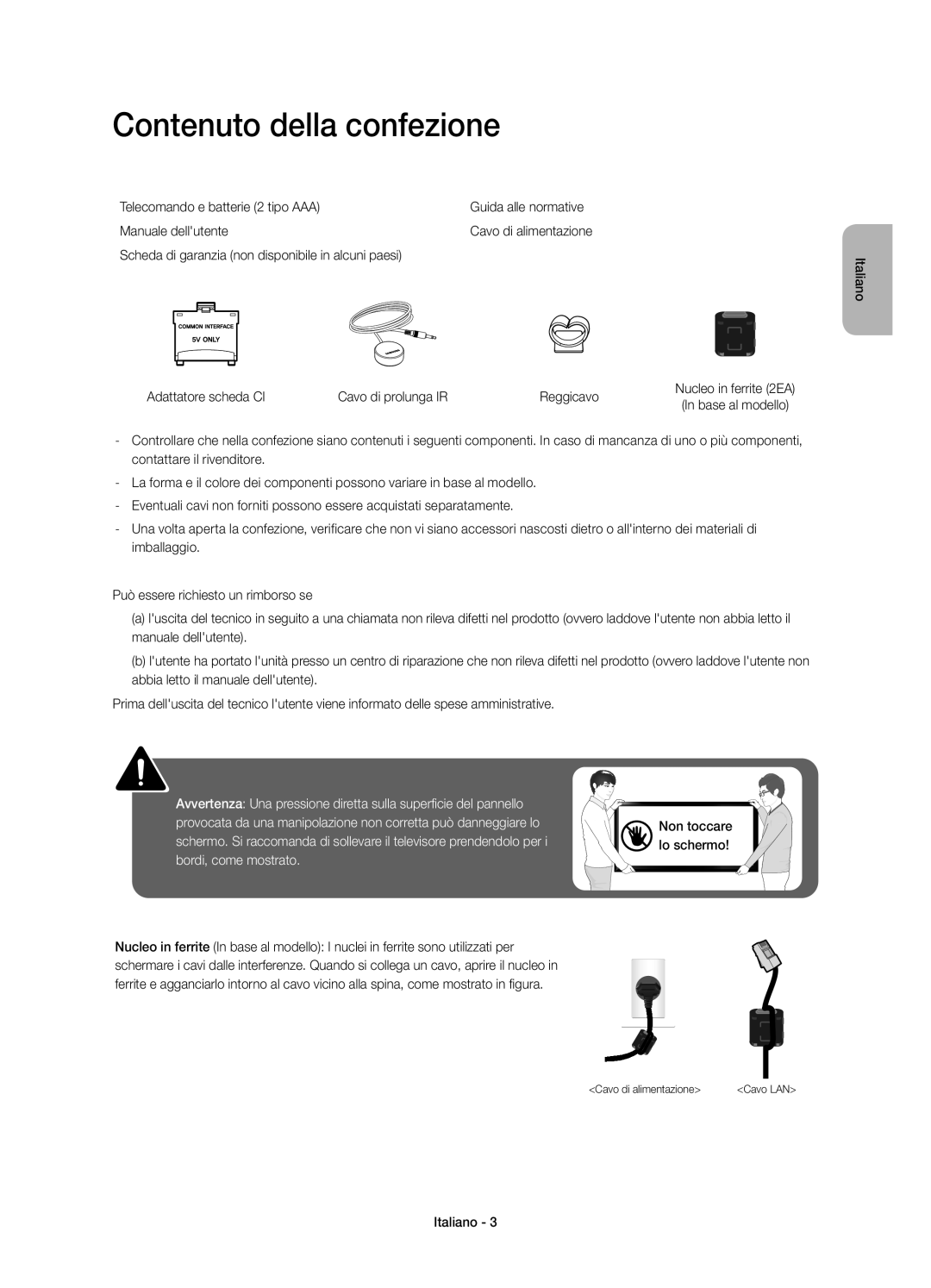 Samsung UE32H5500AYXZT, UE50H5500AYXZT Contenuto della confezione, Telecomando e batterie 2 tipo AAA, Manuale dellutente 