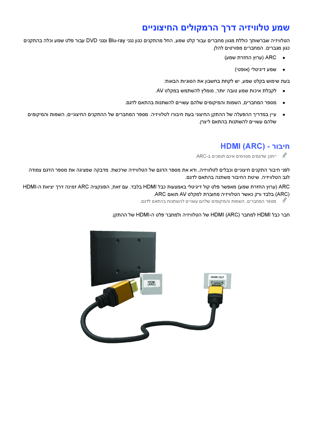 Samsung UA65H6400AWXSQ, UE50H6400AWXXH, UE50H5500AWXXH, UE55H6240AWXXH םיינוציחה םילוקמרה ךרד היזיוולט עמש, Hdmi ARC רוביח 