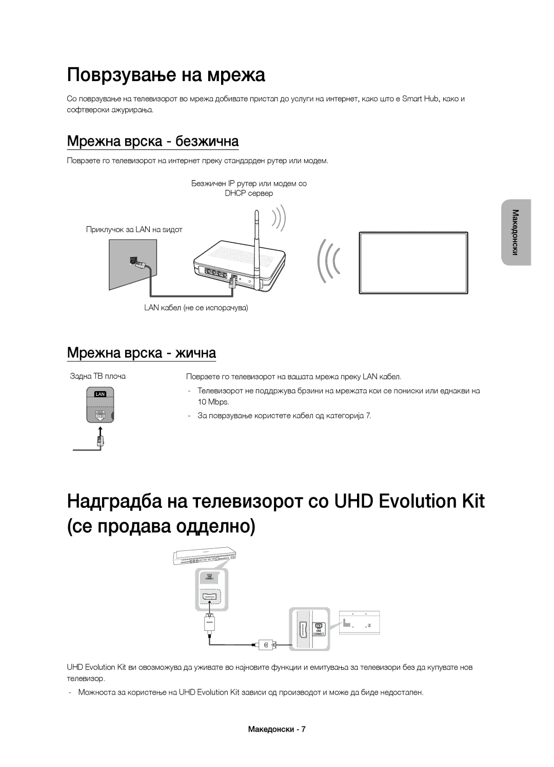 Samsung UE40HU6900UXXH, UE50HU6900SXZG, UE40HU6900SXXH manual Поврзување на мрежа, Мрежна врска безжична, Мрежна врска жична 