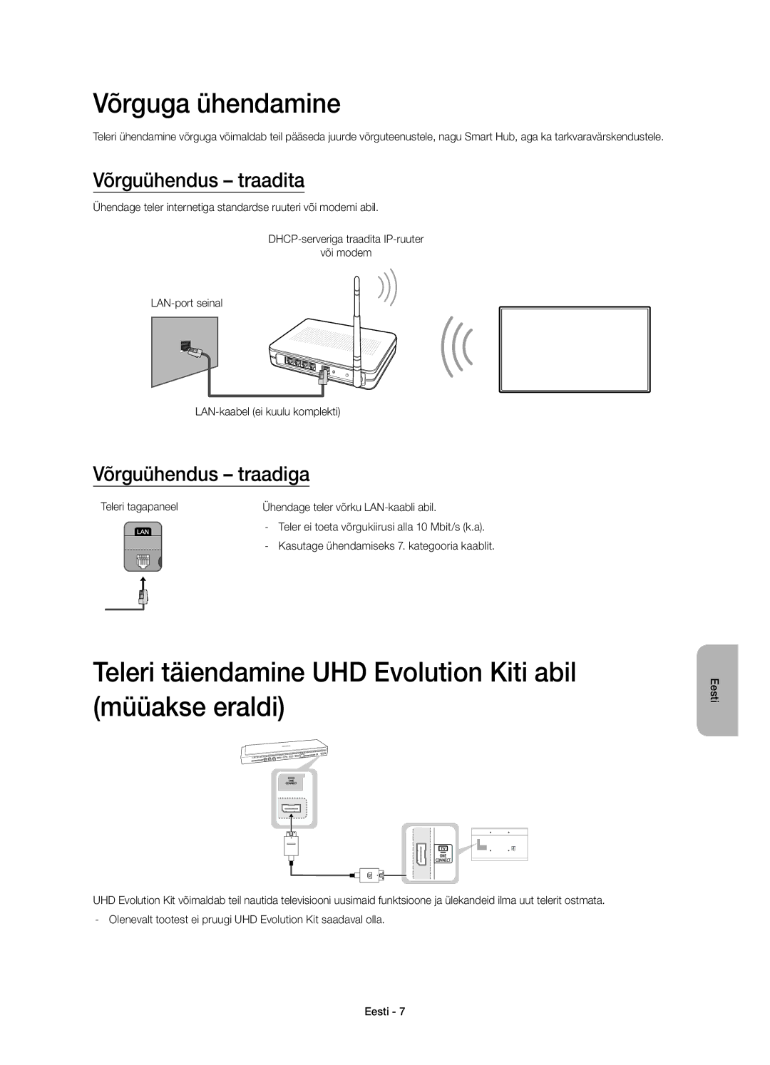 Samsung UE40HU6900SXZF, UE50HU6900SXZG manual Võrguga ühendamine, Teleri täiendamine UHD Evolution Kiti abil müüakse eraldi 