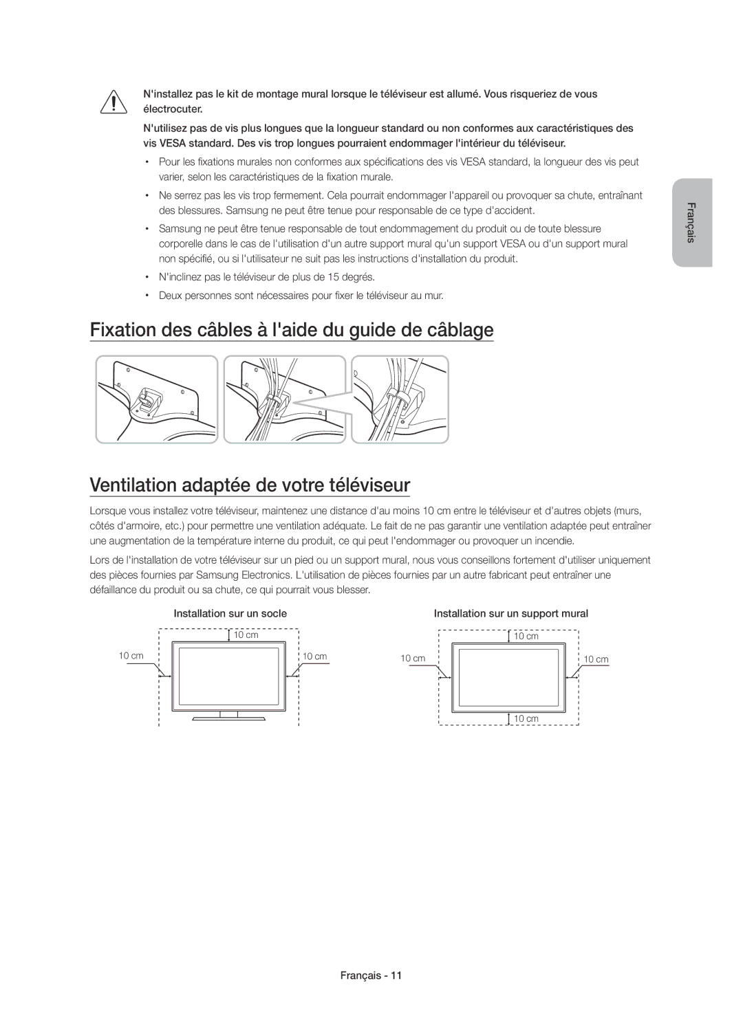 Samsung UE55J5600AWXXN, UE50J5500AWXXH, UE55J5500AWXXH, UE32J5500AWXXH, UE48J5500AWXXH manual Installation sur un support mural 