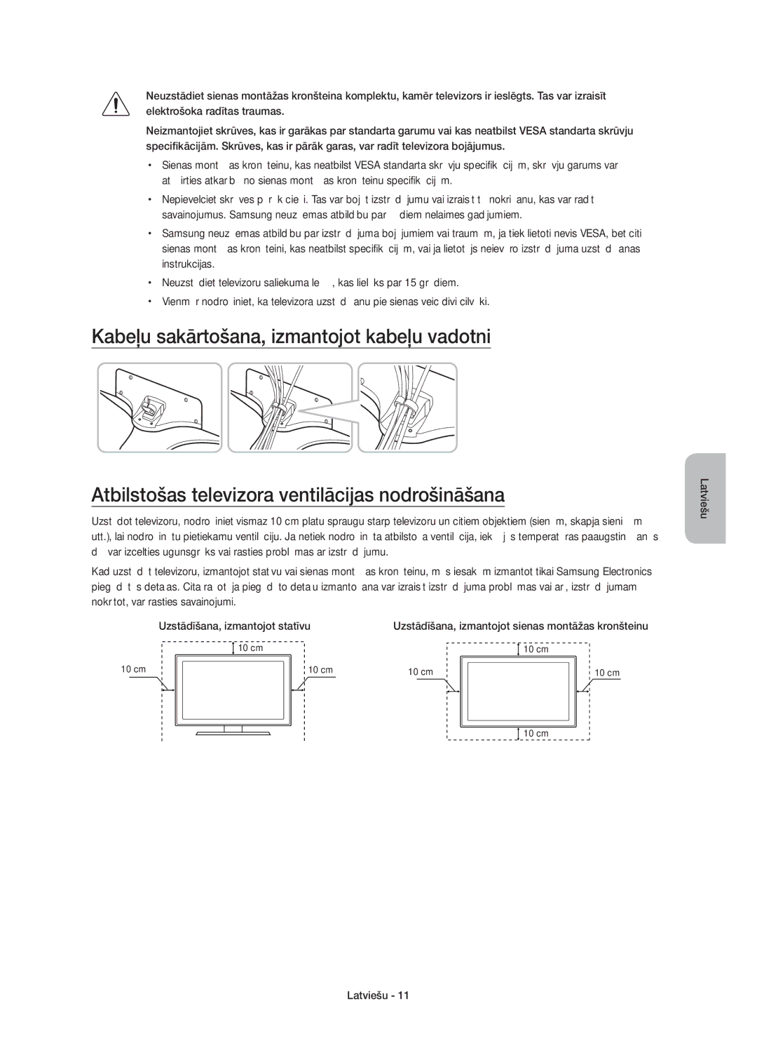 Samsung UE55J5500AWXXH, UE50J5500AWXXH, UE32J5500AWXXH, UE48J5500AWXXH Uzstādīšana, izmantojot sienas montāžas kronšteinu 