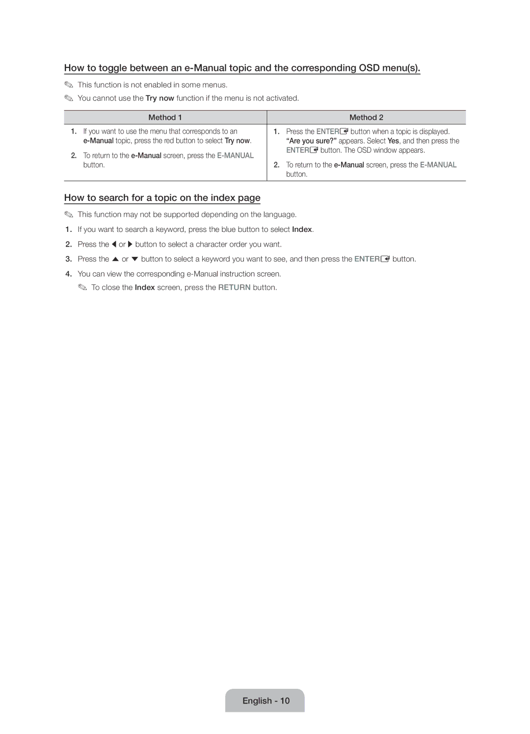 Samsung UE50J6100AKXZT manual How to search for a topic on the index, Entere button. The OSD window appears, Button 