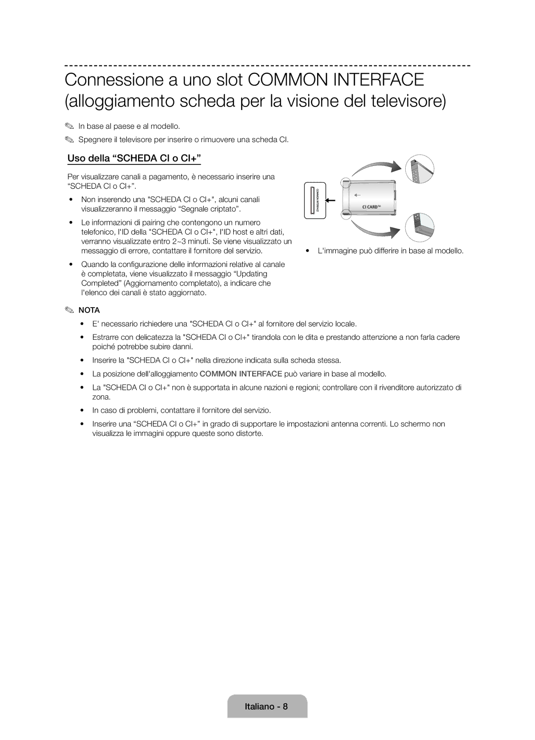 Samsung UE50J6100AKXZT manual Uso della Scheda CI o CI+, Nota 