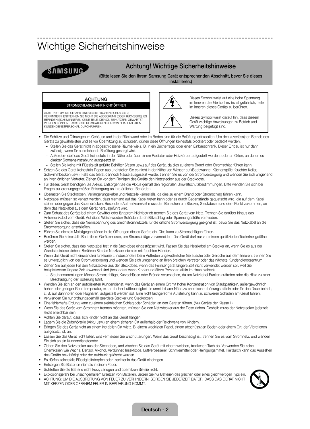 Samsung UE50J6100AKXZT manual Achtung! Wichtige Sicherheitshinweise 