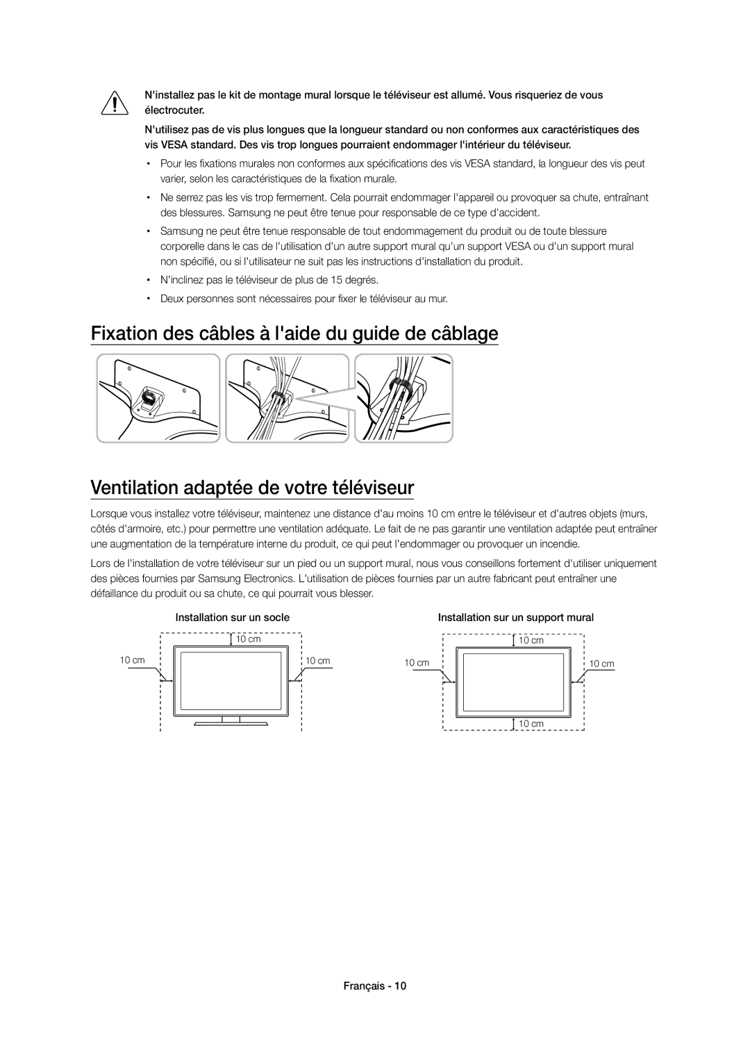 Samsung UE50JU6800KXXC, UE55JU6800KXXC manual Installation sur un support mural 