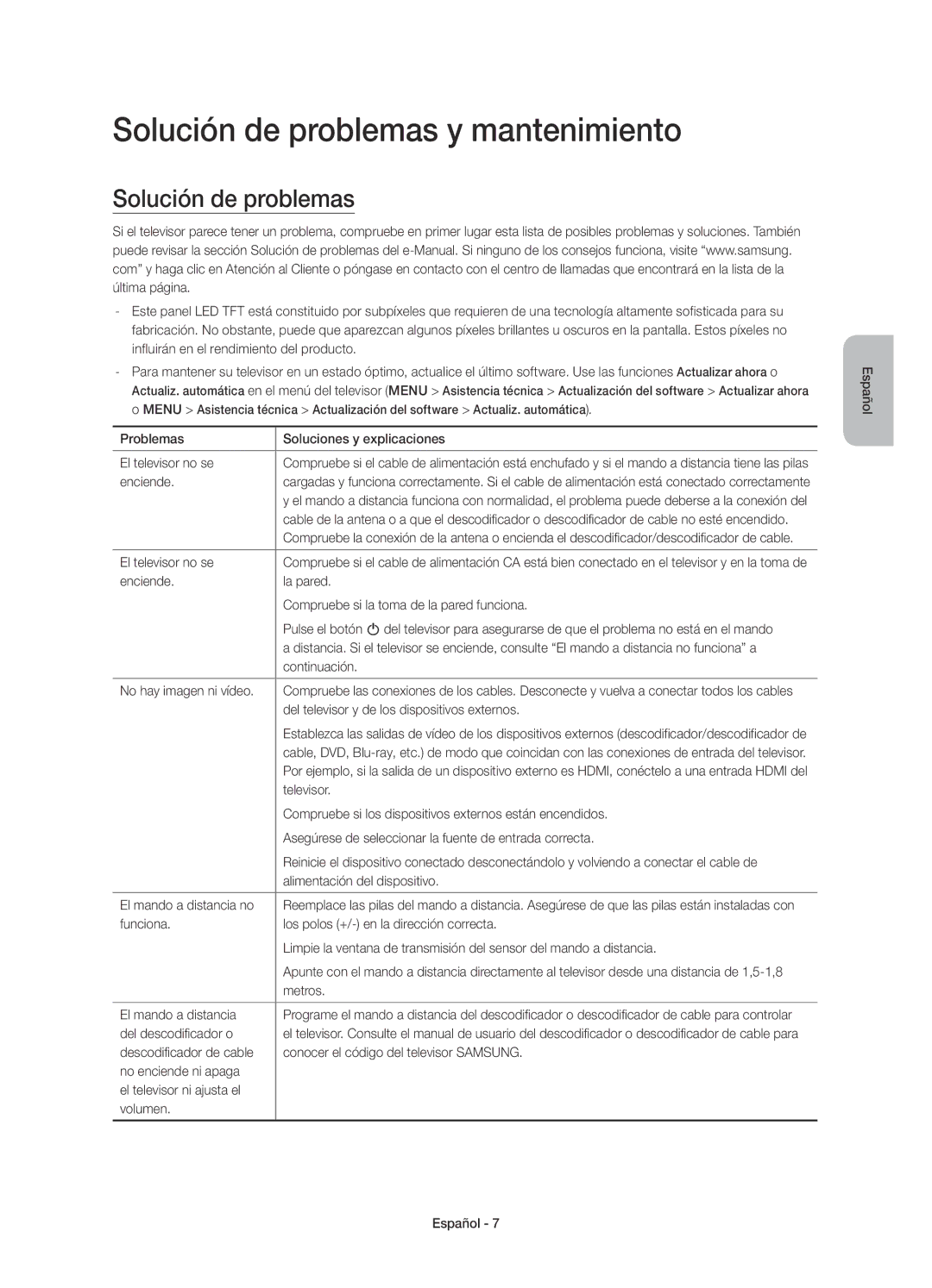 Samsung UE55JU6800KXXC, UE50JU6800KXXC manual Solución de problemas y mantenimiento 