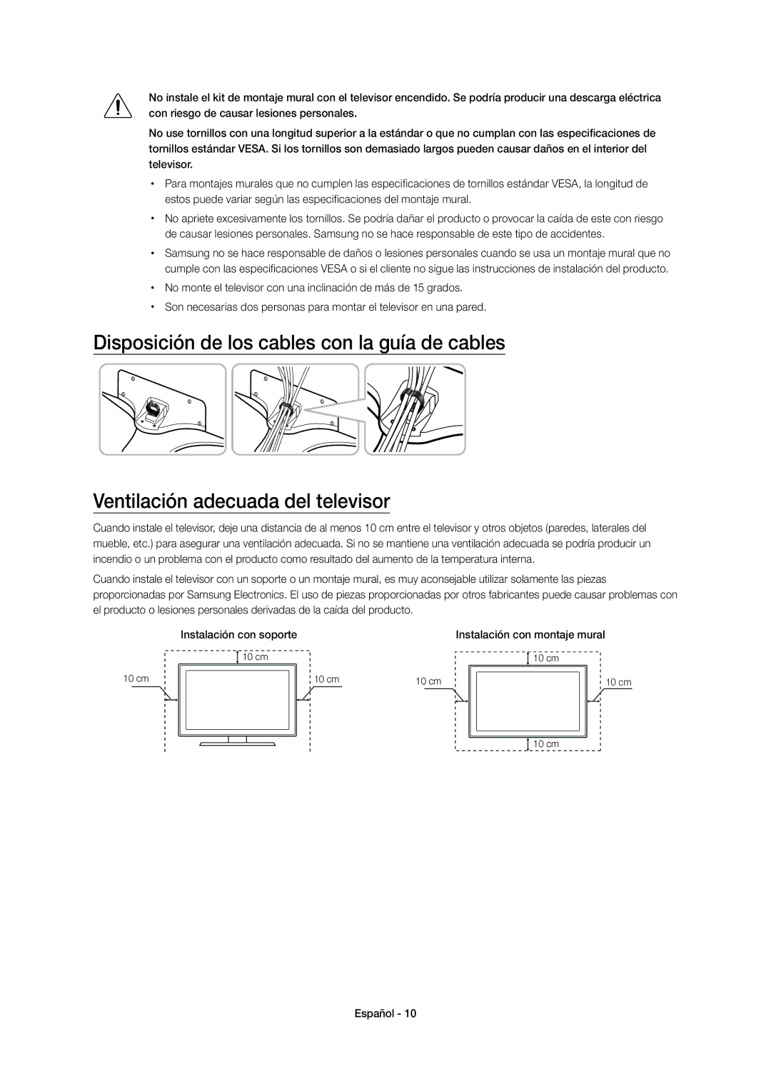 Samsung UE50JU6800KXXC, UE55JU6800KXXC manual Instalación con montaje mural 