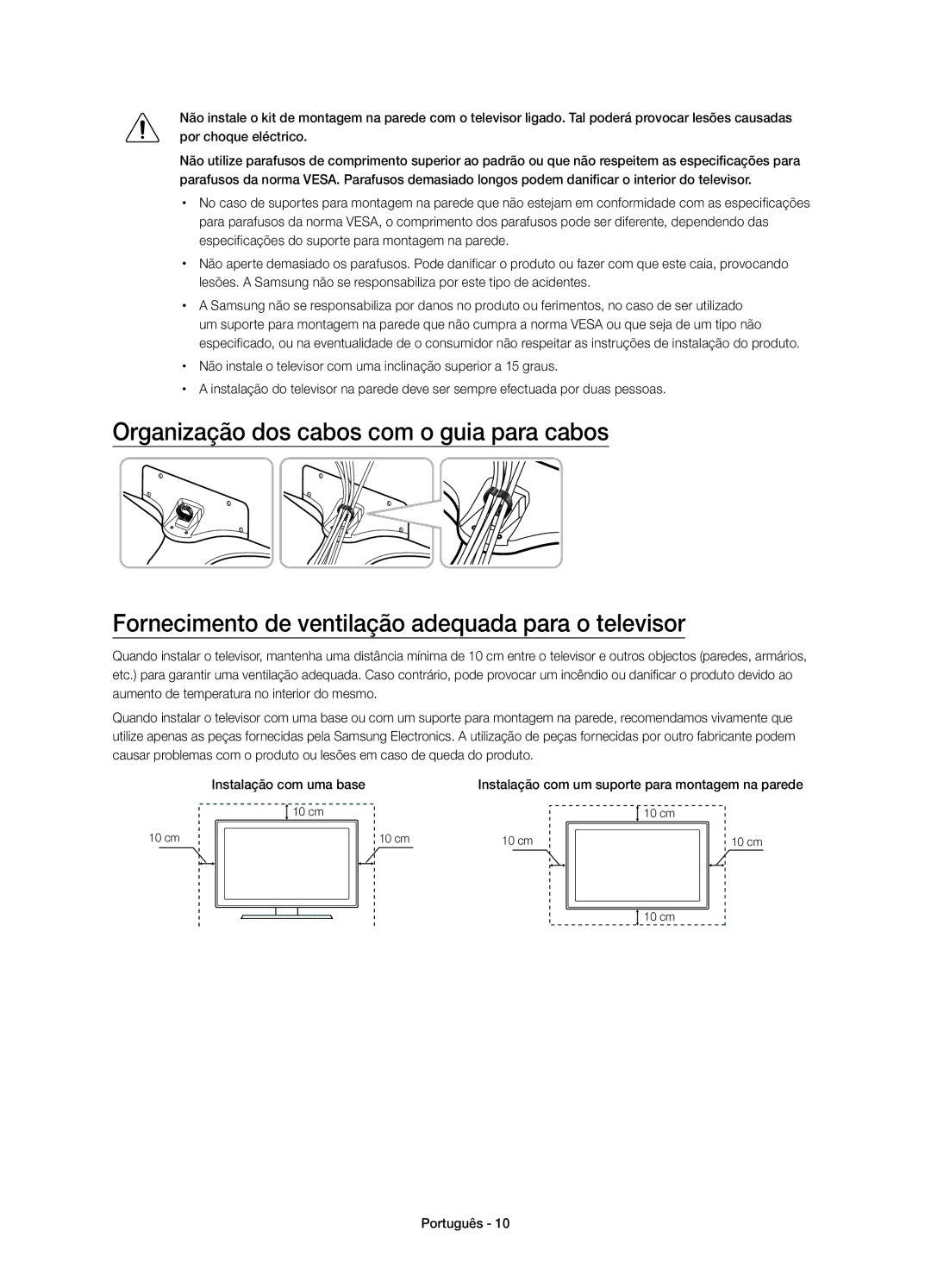 Samsung UE50JU6800KXXC, UE55JU6800KXXC manual Instalação com um suporte para montagem na parede 