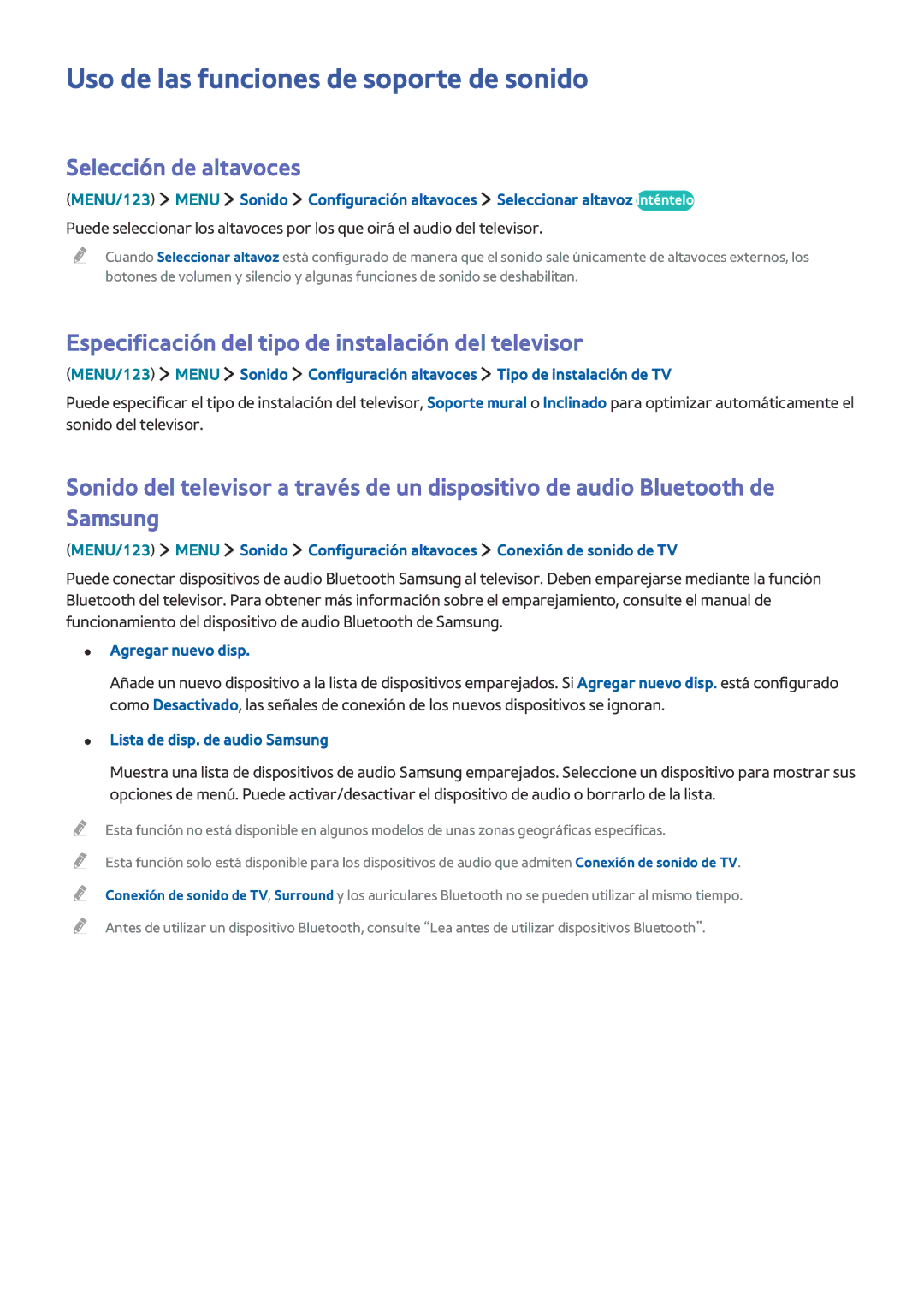 Samsung UE78JU7500TXXC, UE40S9AUXXC Uso de las funciones de soporte de sonido, Selección de altavoces, Agregar nuevo disp 