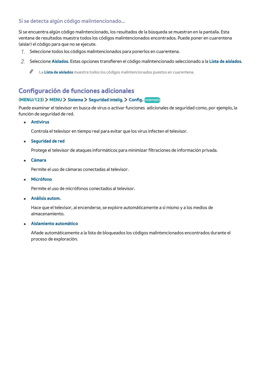 Samsung UE48JU6000KXXC, UE50JU6800KXXC Configuración de funciones adicionales, Si se detecta algún código malintencionado 