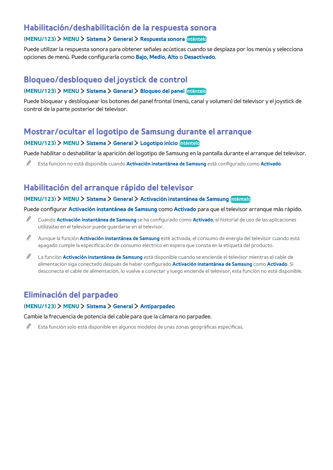 Samsung UE55JU6000WXXH Habilitación/deshabilitación de la respuesta sonora, Bloqueo/desbloqueo del joystick de control 