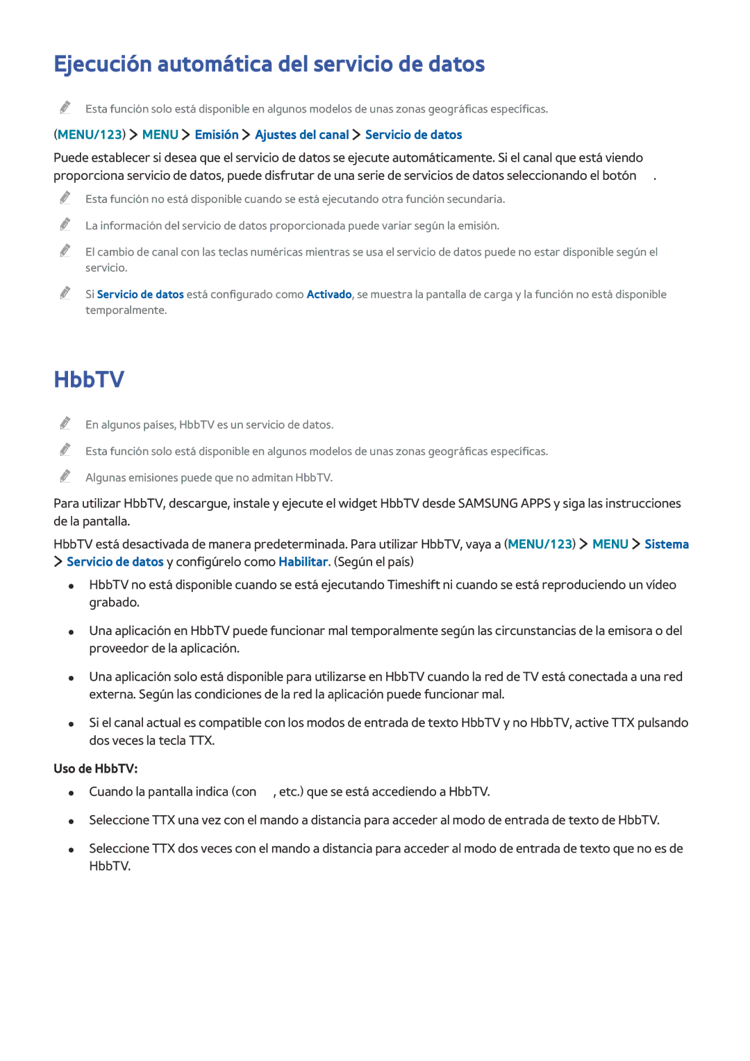 Samsung UE65JS8500TXXC, UE50JU6800KXXC, UE75JU6470UXZG, UE65JS8500LXXH Ejecución automática del servicio de datos, HbbTV 