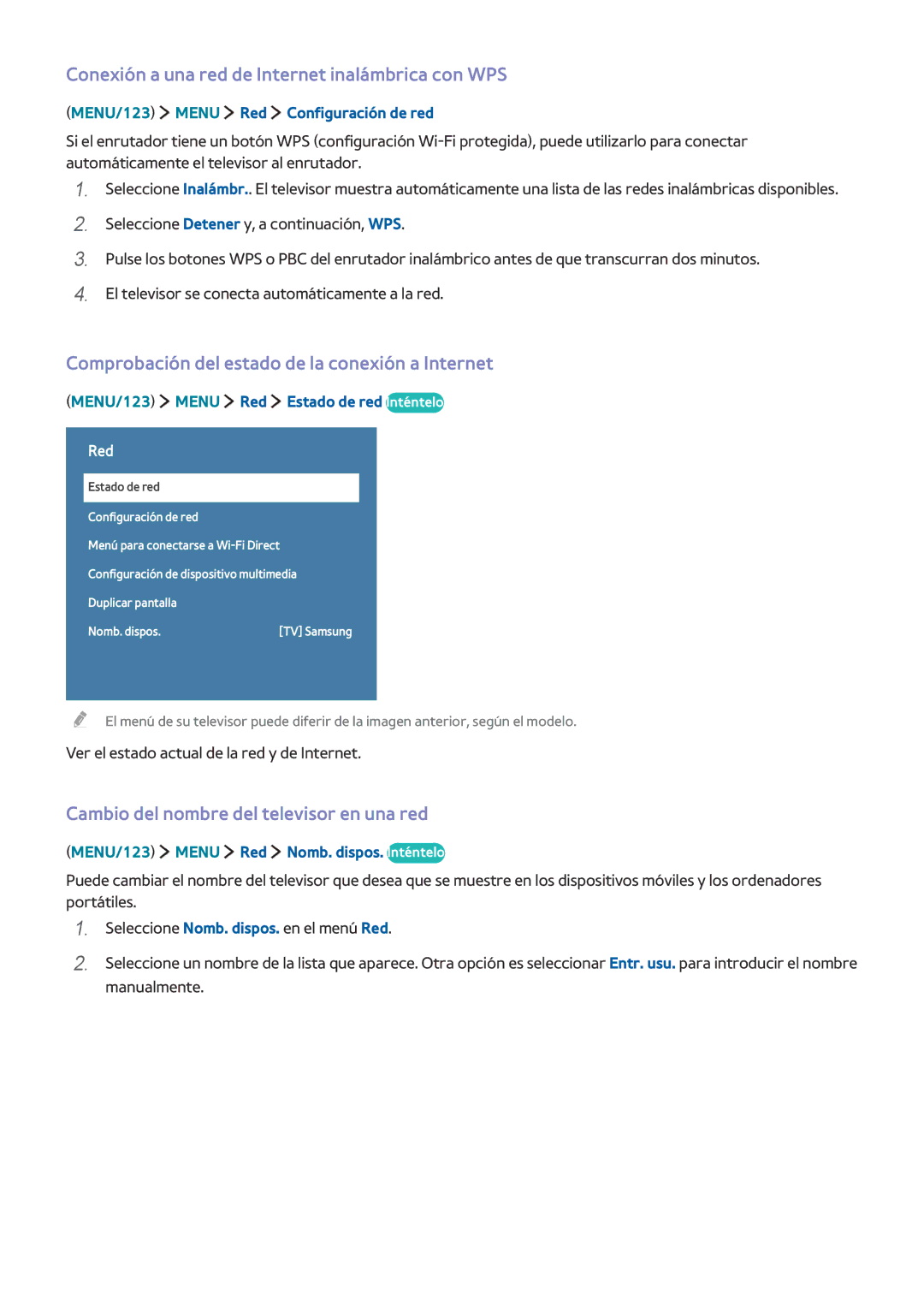 Samsung UE55JU6060KXXC Conexión a una red de Internet inalámbrica con WPS, Cambio del nombre del televisor en una red 