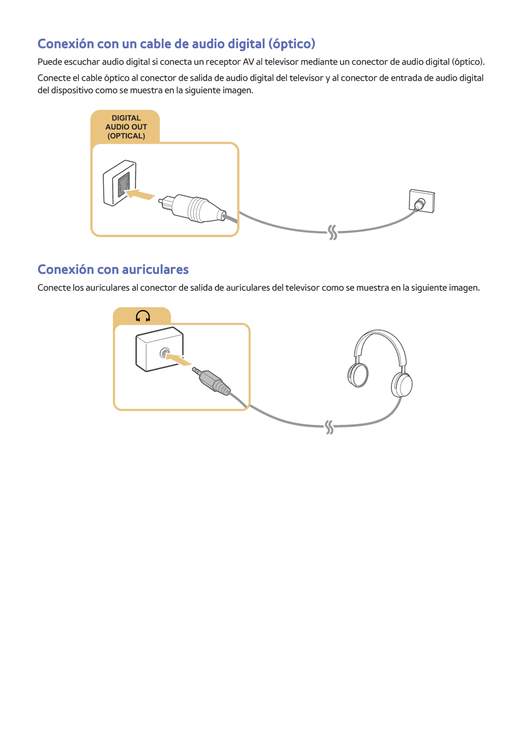 Samsung UE55JU6570UXZG, UE50JU6800KXXC, UE40S9AUXXC Conexión con un cable de audio digital óptico, Conexión con auriculares 