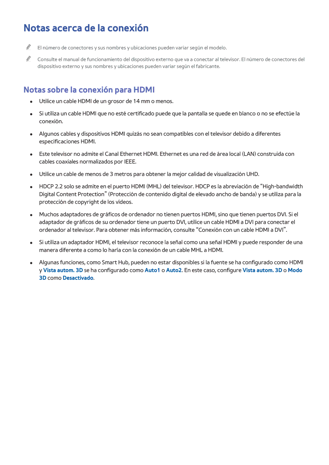 Samsung UE40S9AUXXC, UE50JU6800KXXC, UE75JU6470UXZG manual Notas acerca de la conexión, Notas sobre la conexión para Hdmi 